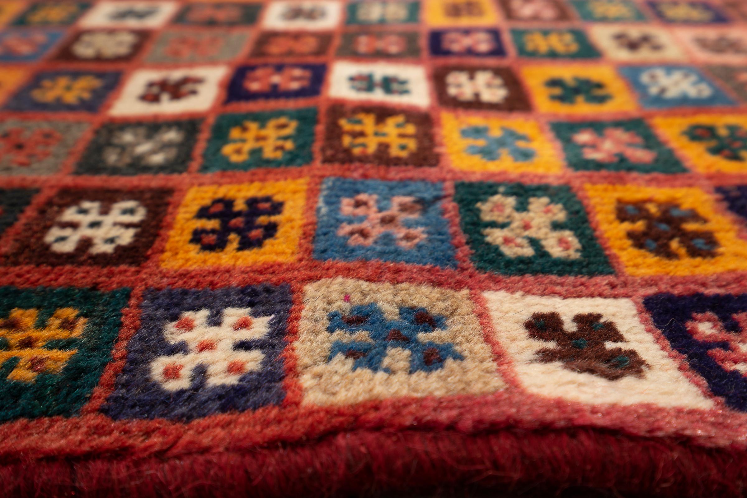 Vintage Checkered Qashqai Persian Gabbeh Rug