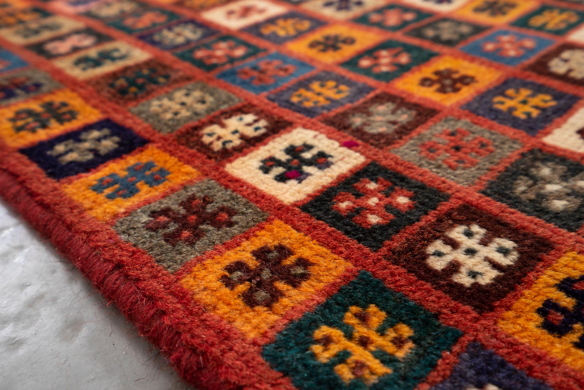 Vintage Checkered Qashqai Persian Gabbeh Rug