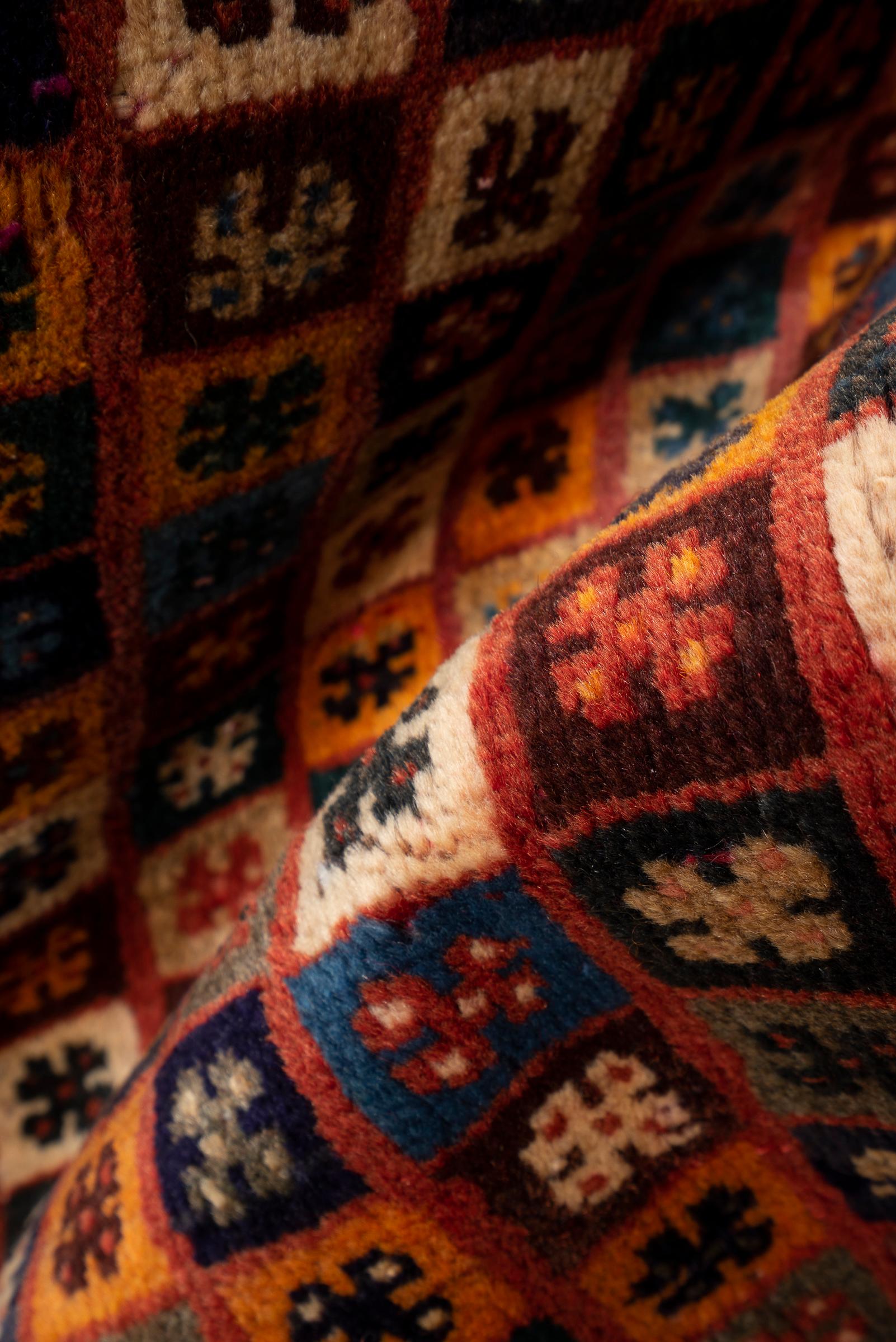 Vintage Checkered Qashqai Persian Gabbeh Rug