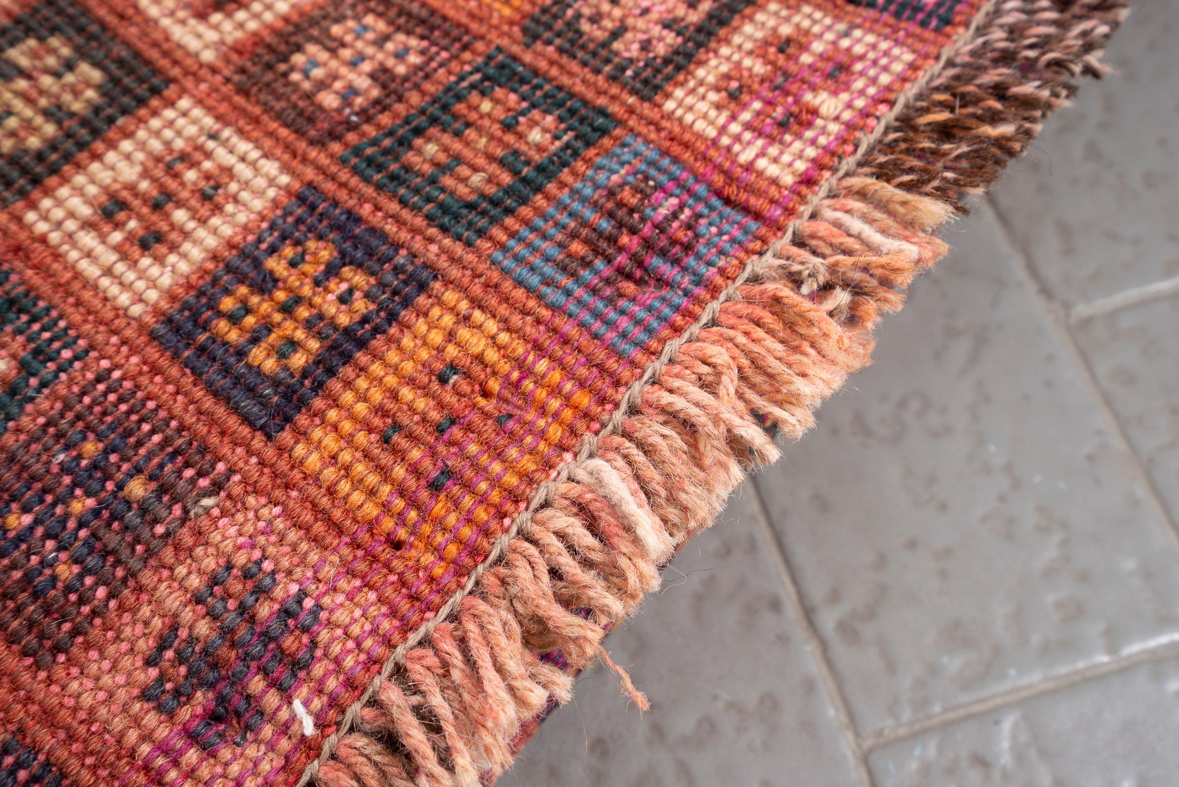 Vintage Checkered Qashqai Persian Gabbeh Rug