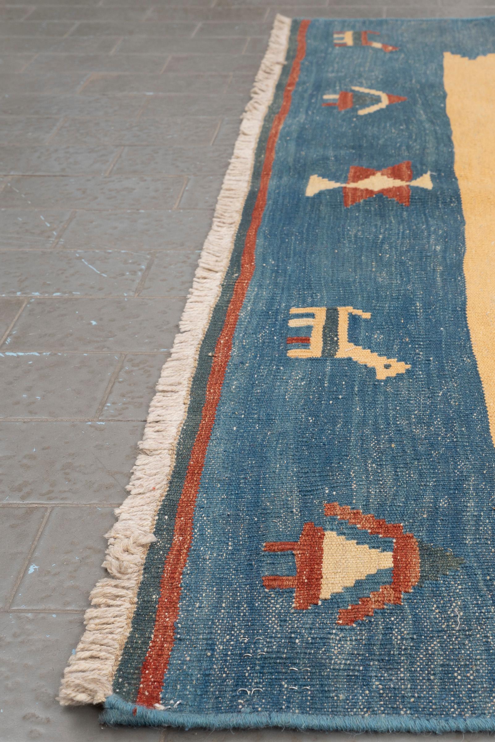 Vintage Qashqai Firuz Abad Double Toranj Persian Kilim Rug