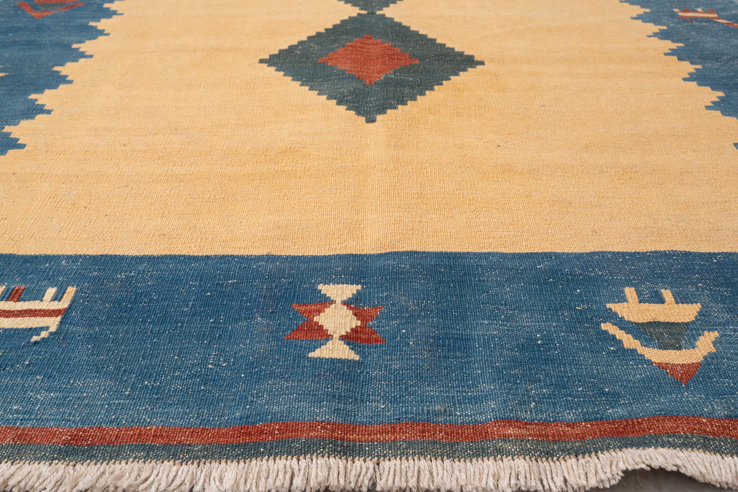 Vintage Qashqai Firuz Abad Double Toranj Persian Kilim Rug