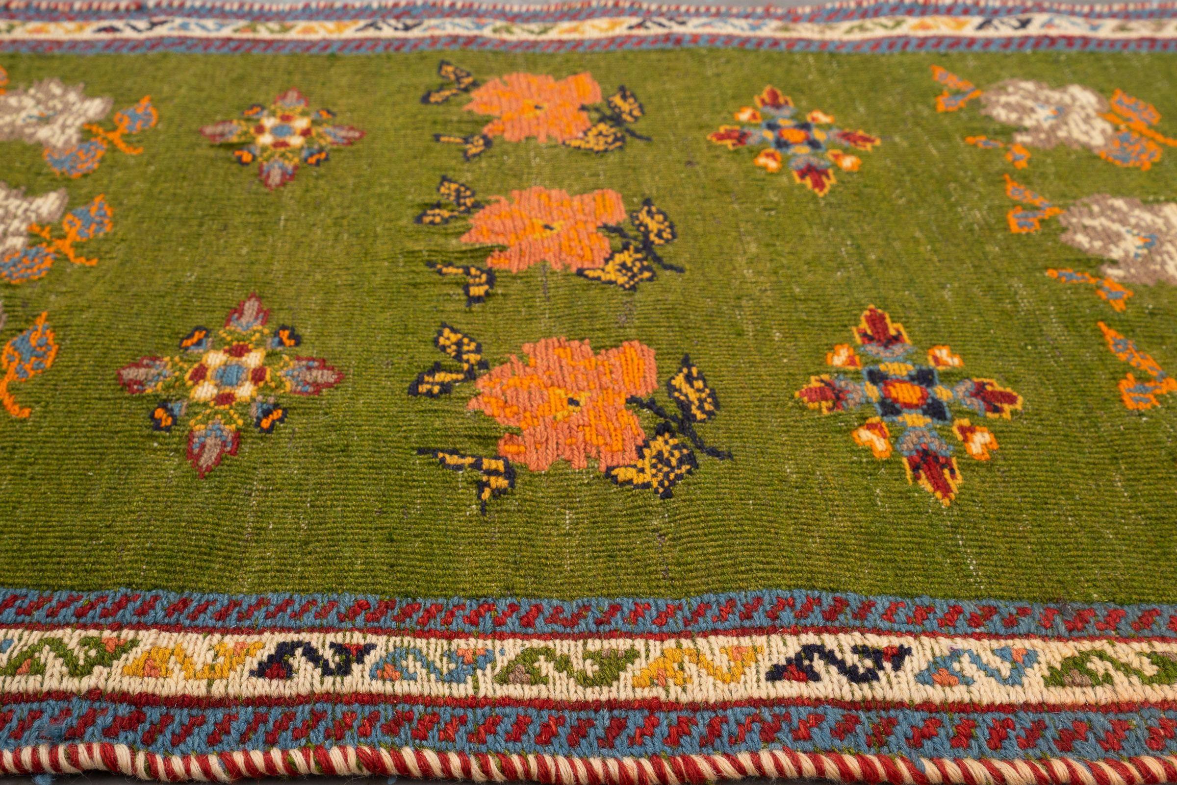 Vintage Sirjan Green Persian Soumak Kilim Rug
