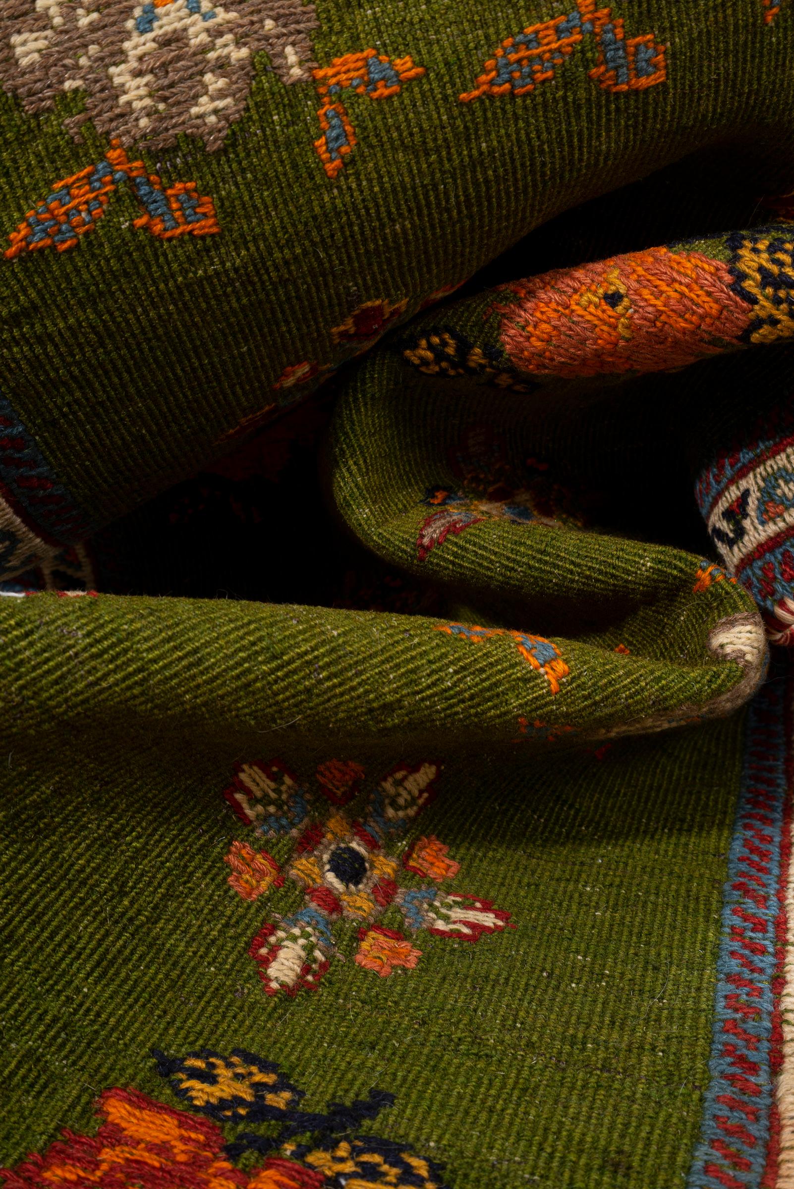 Vintage Sirjan Green Persian Soumak Kilim Rug