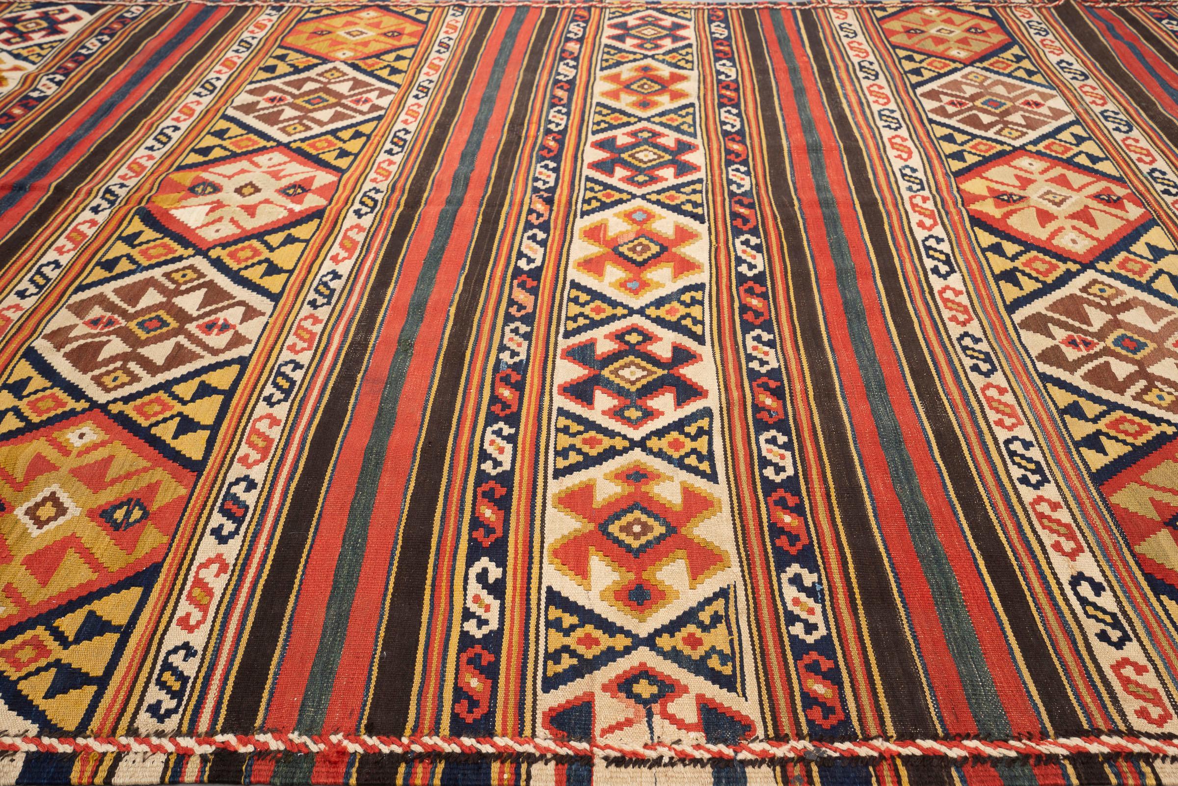 Antique Shahsavan Zarand Persian Kilim Rug, Late 19th Century