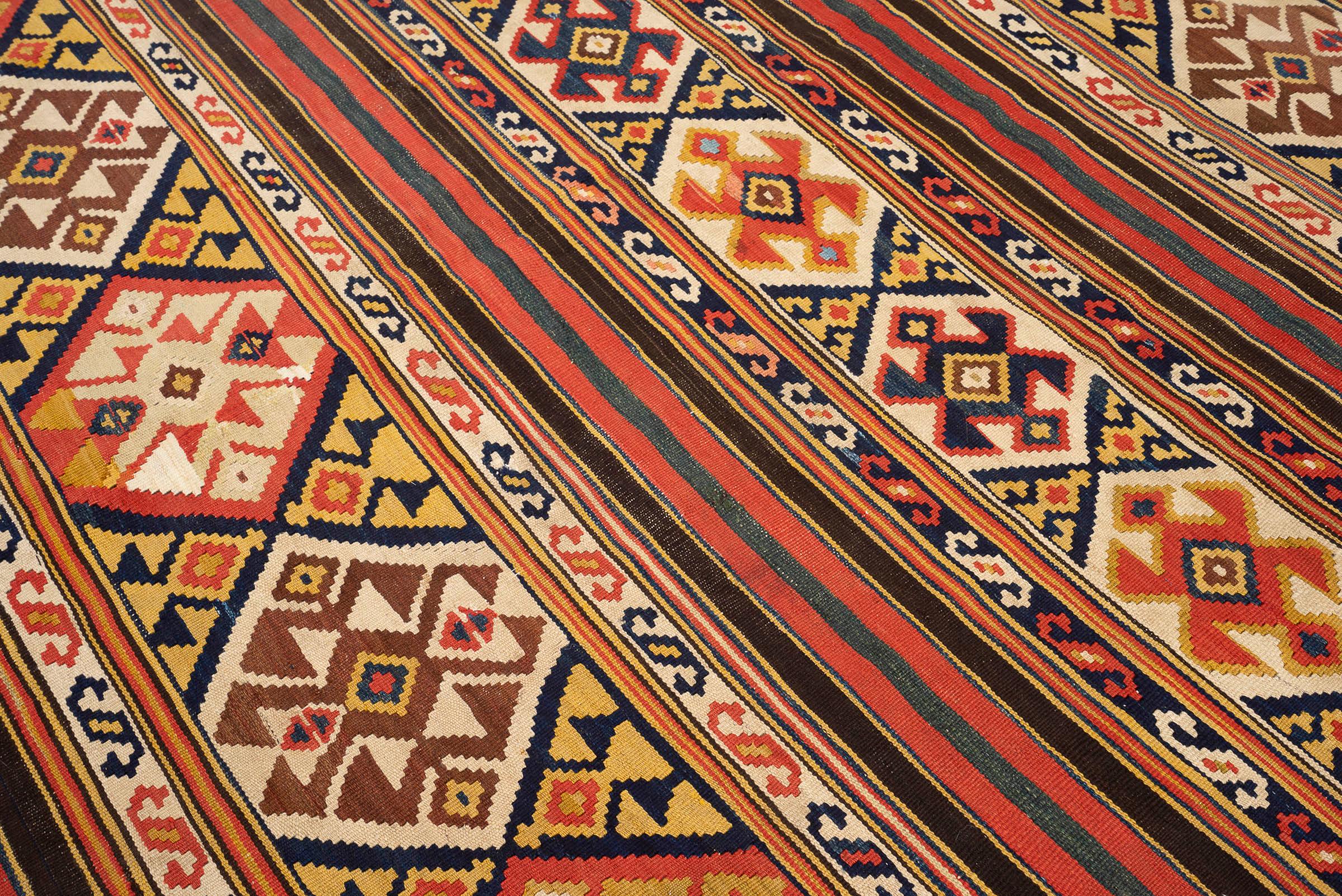 Antique Shahsavan Zarand Persian Kilim Rug, Late 19th Century