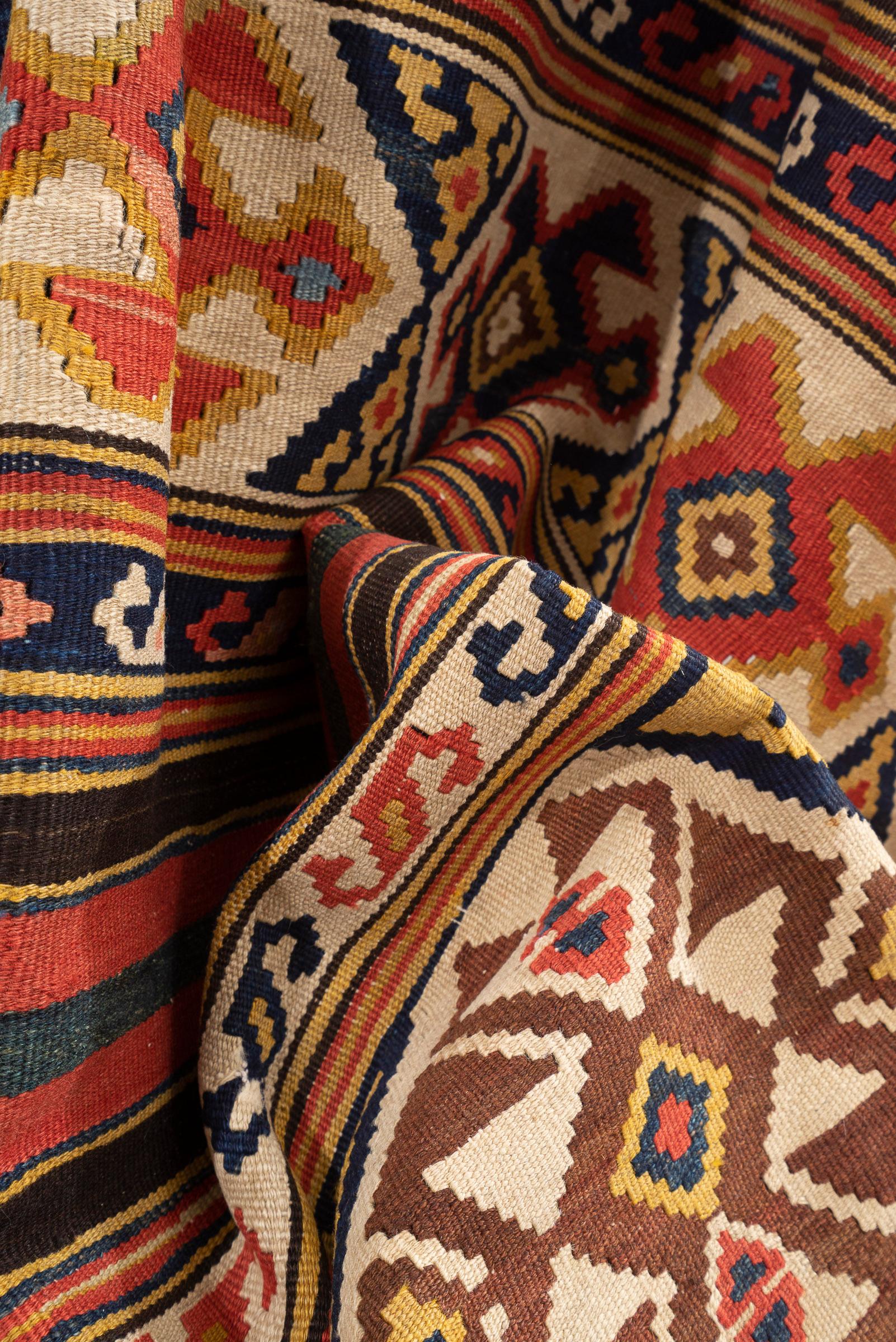 Antique Shahsavan Zarand Persian Kilim Rug, Late 19th Century