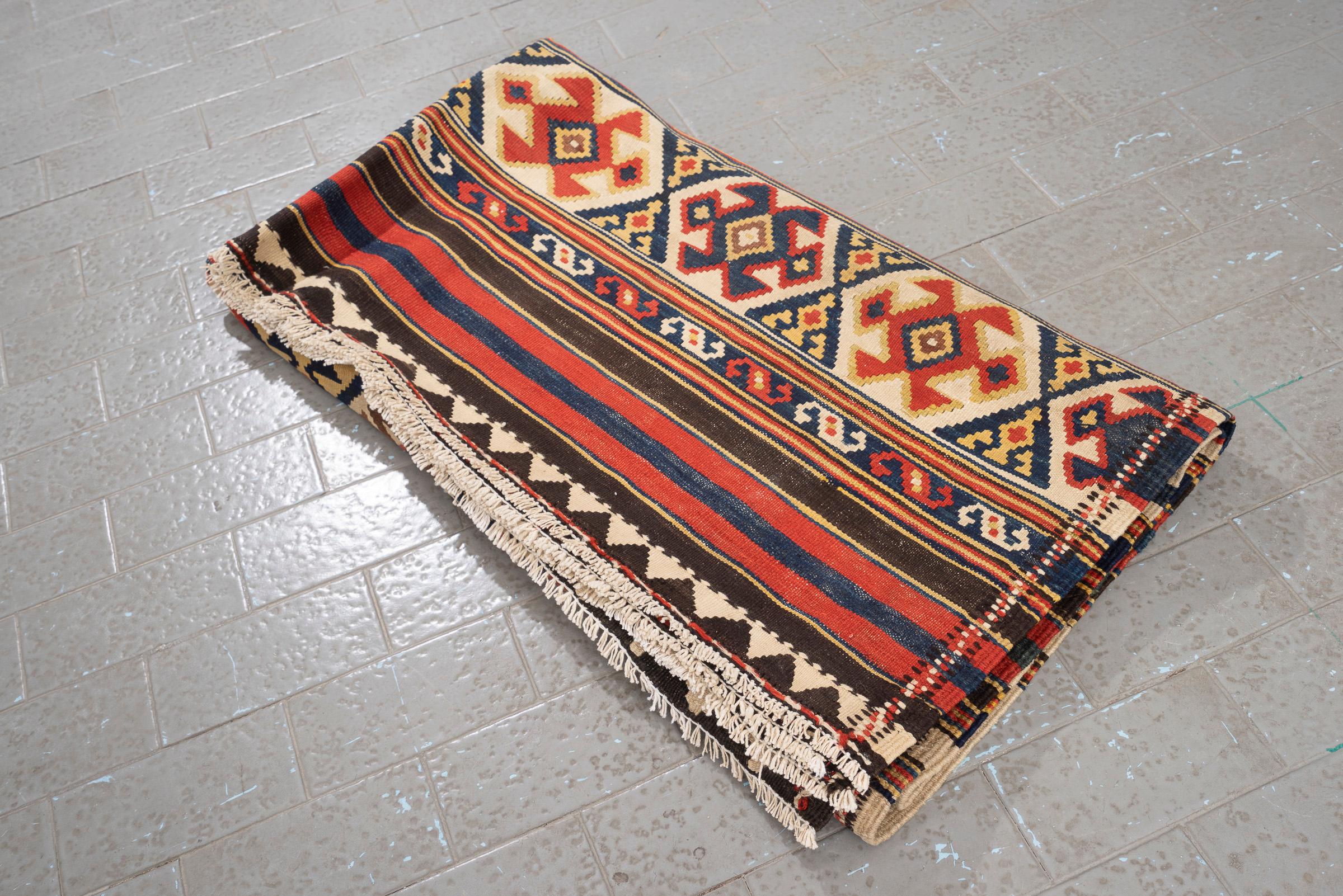 Antique Shahsavan Zarand Persian Kilim Rug, Late 19th Century