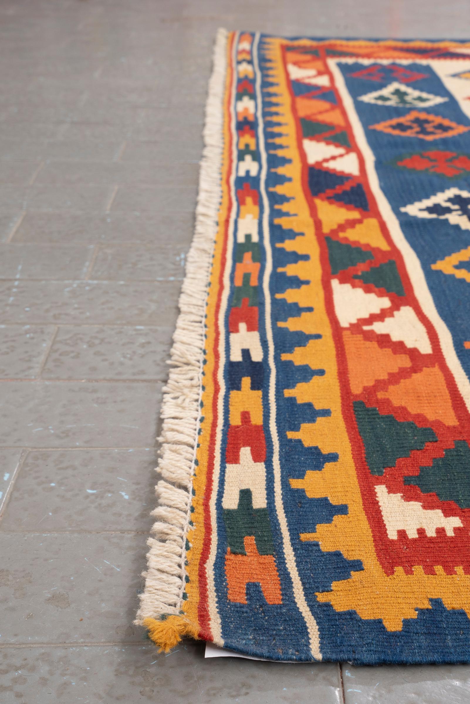 Vintage Qashqai Fine Stirpes Persian Kilim Rug