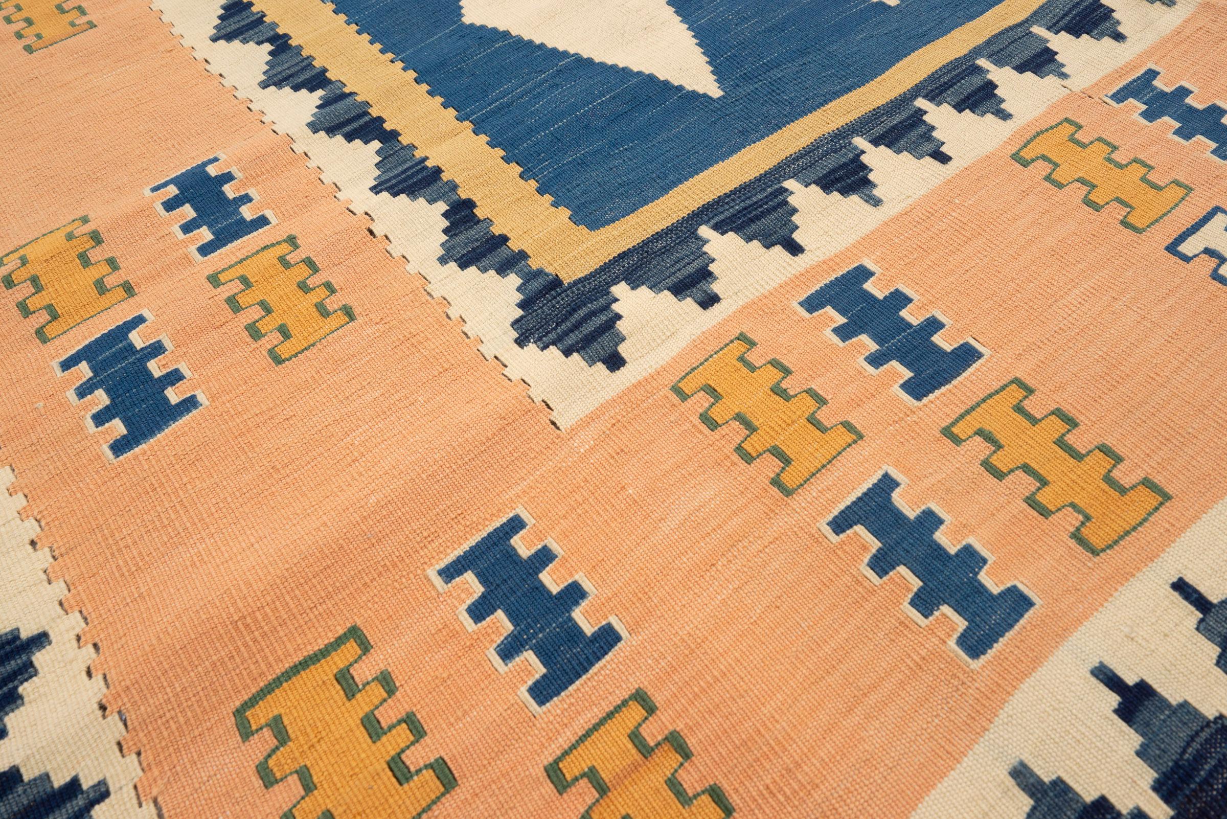 Vintage Qashqai Firuz Abad Diamonds Persian Kilim Rug