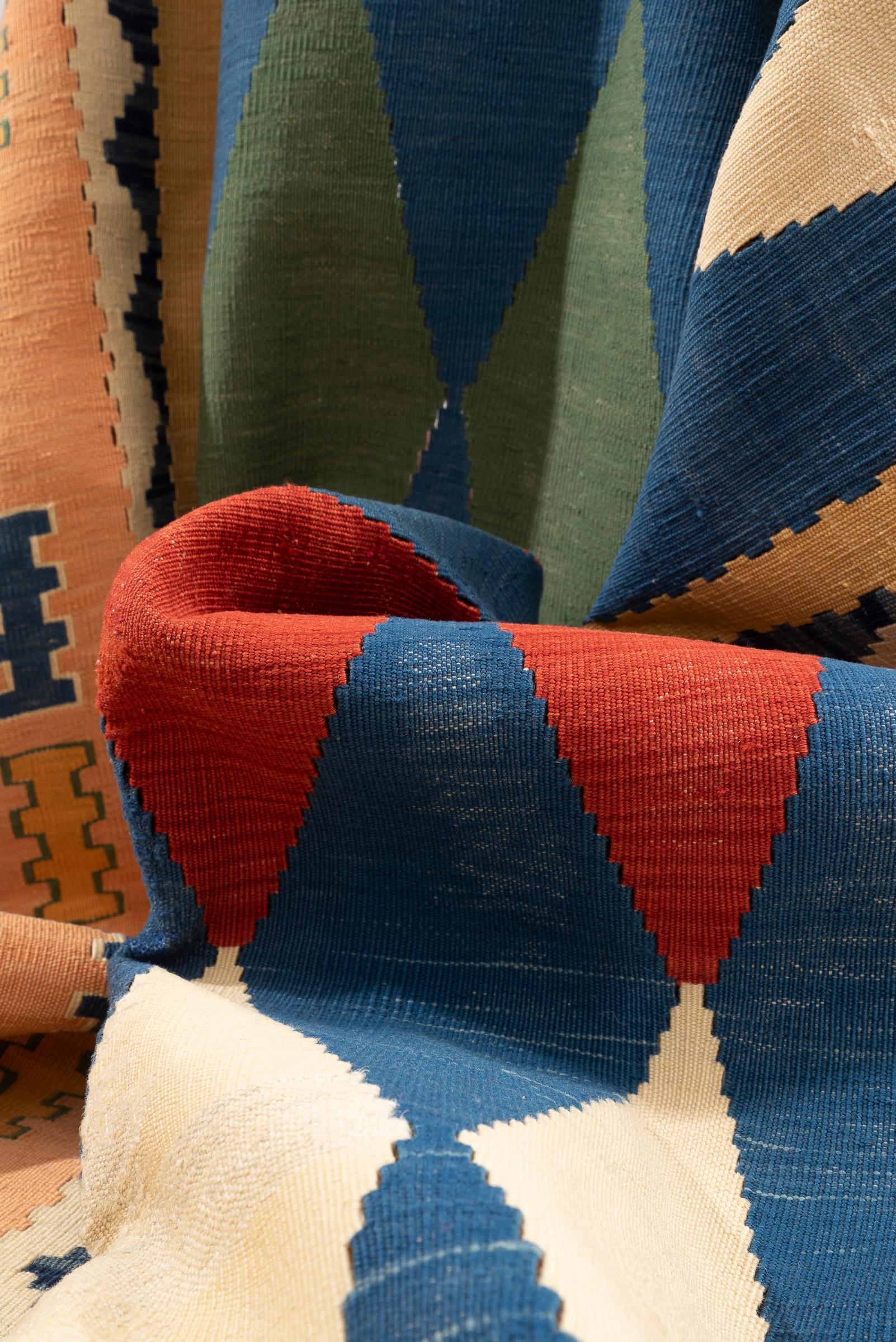 Vintage Qashqai Firuz Abad Diamonds Persian Kilim Rug