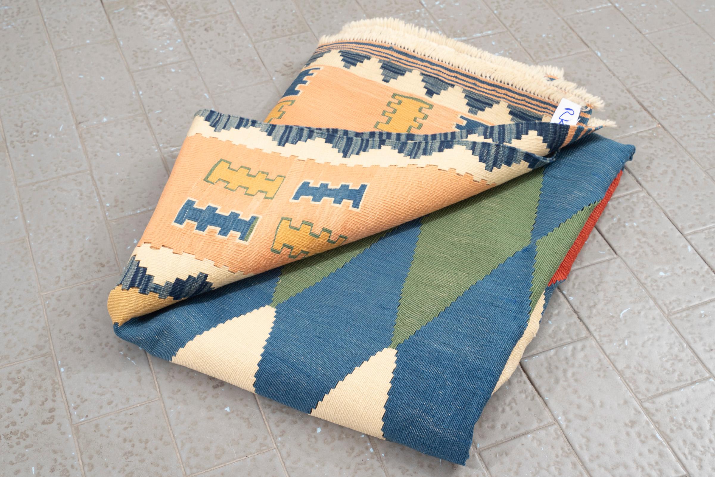 Vintage Qashqai Firuz Abad Diamonds Persian Kilim Rug