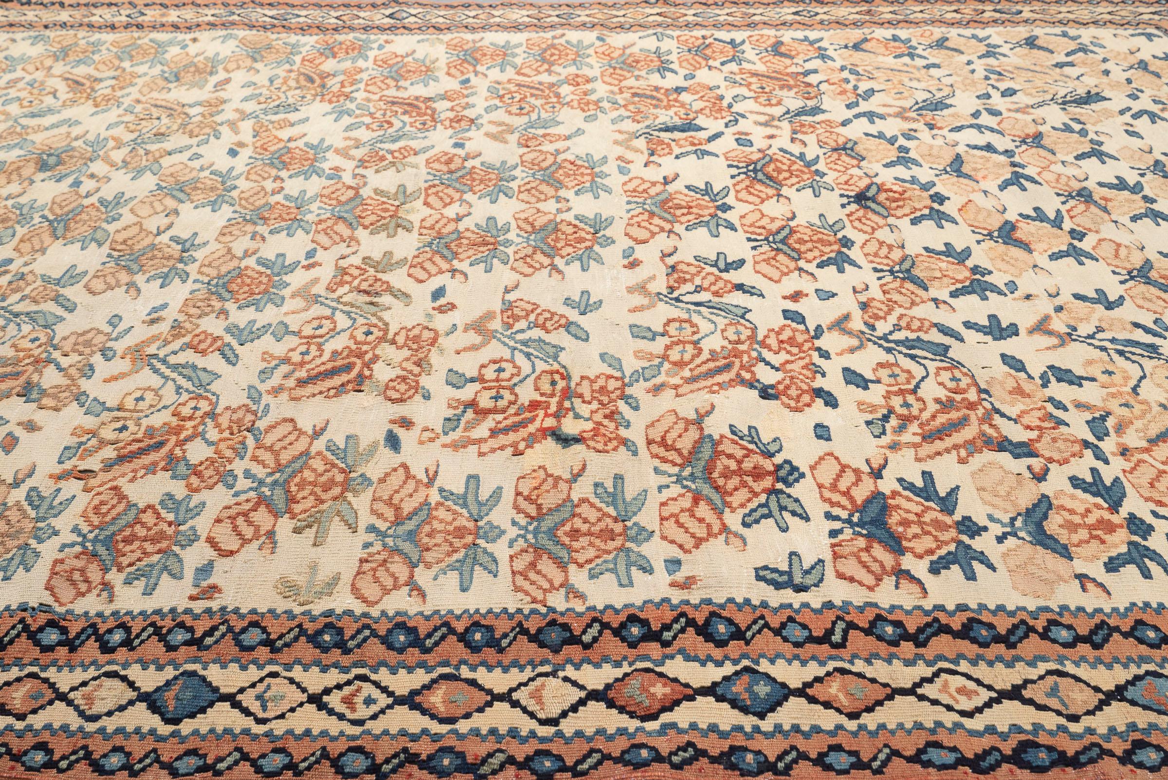 Vintage Bijar Rose Bushes Persian Kilim Rug