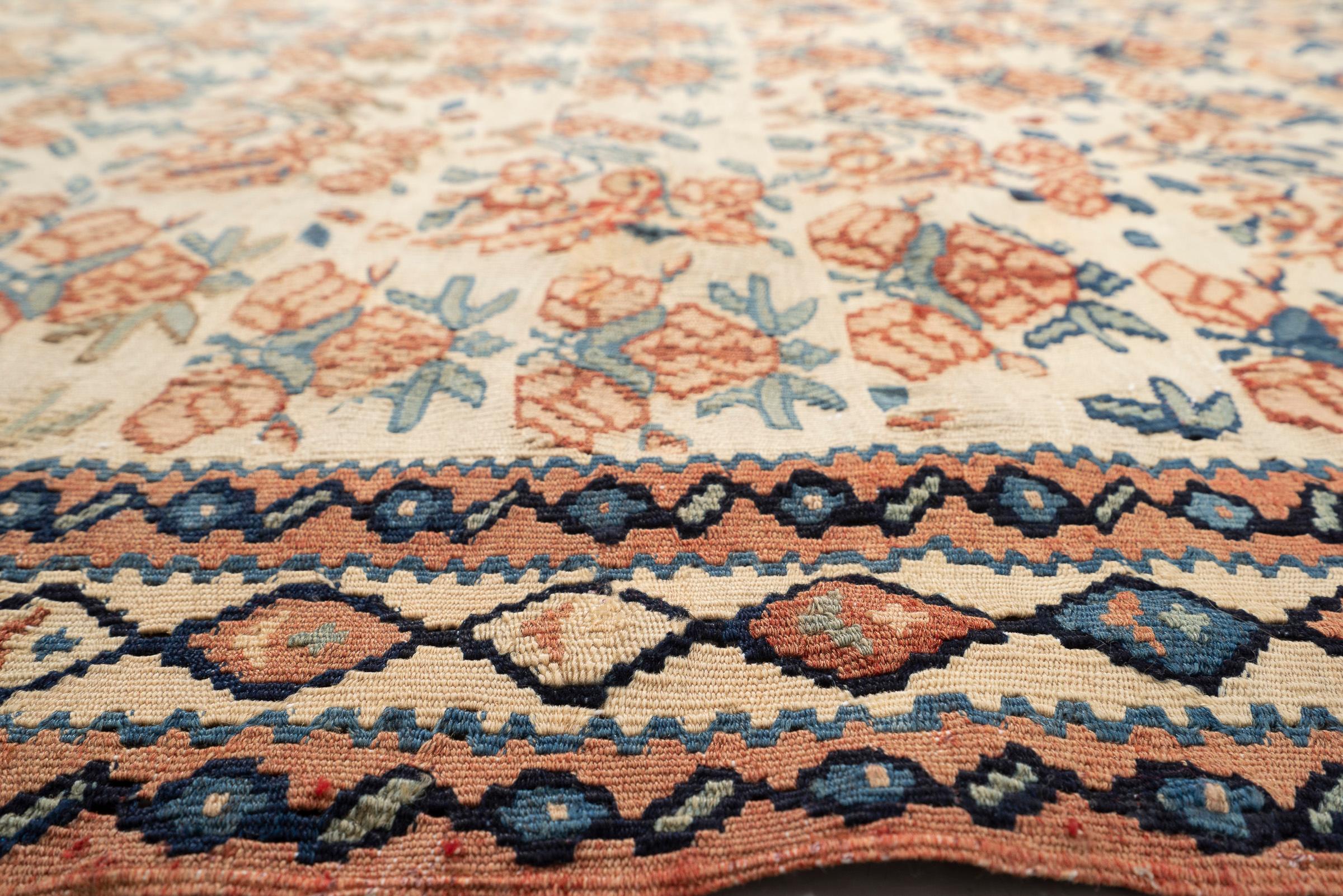 Vintage Bijar Rose Bushes Persian Kilim Rug