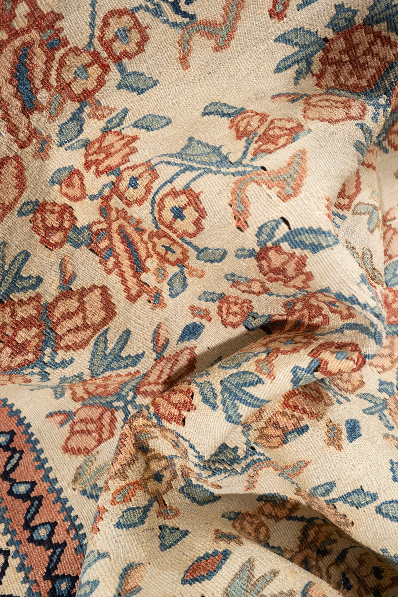 Vintage Bijar Rose Bushes Persian Kilim Rug