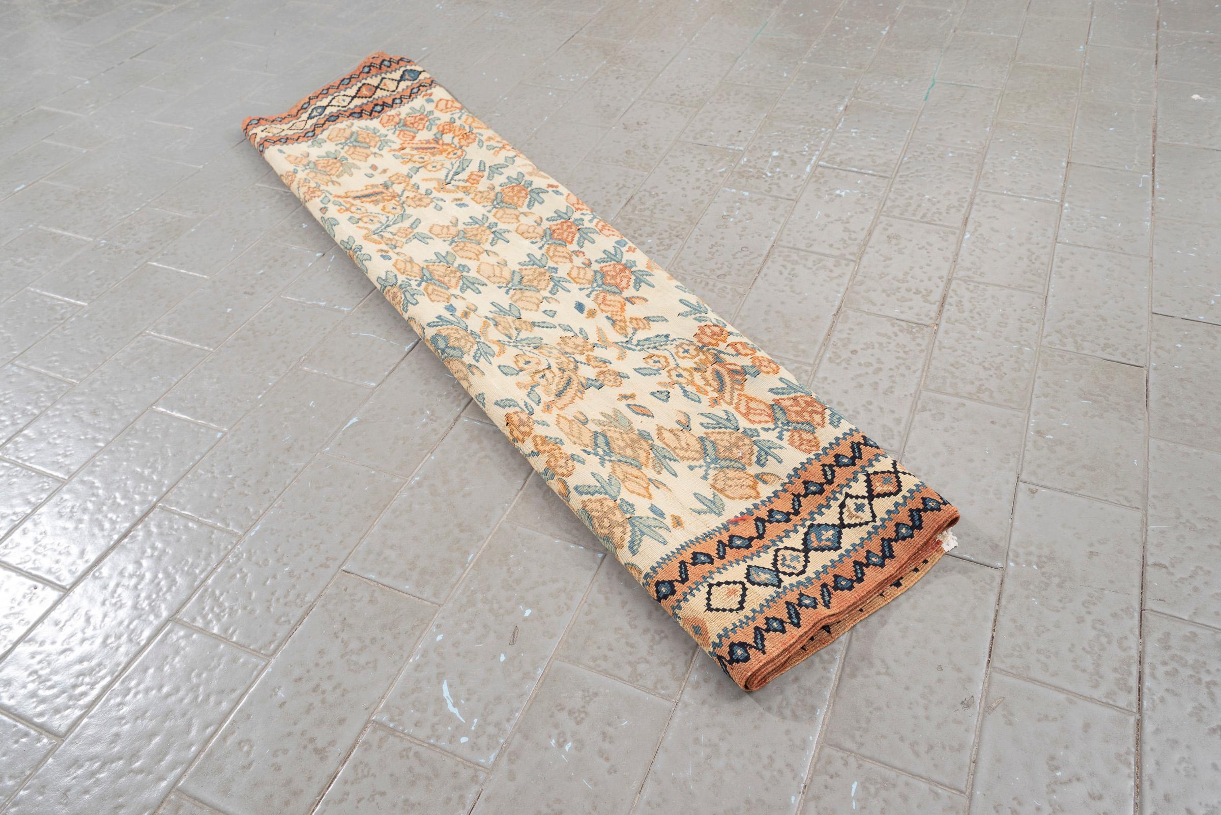 Vintage Bijar Rose Bushes Persian Kilim Rug
