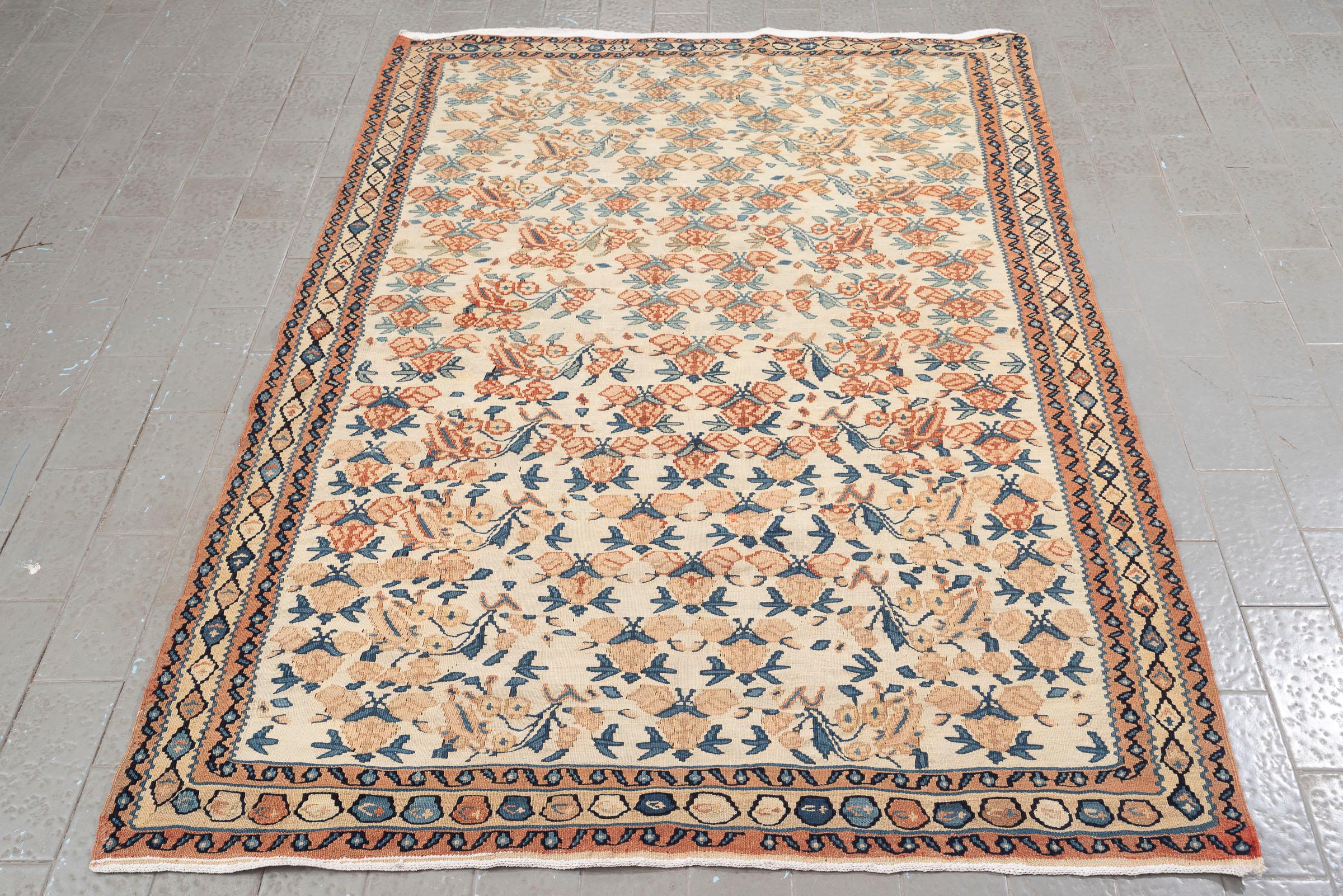 Vintage Bijar Rose Bushes Persian Kilim Rug