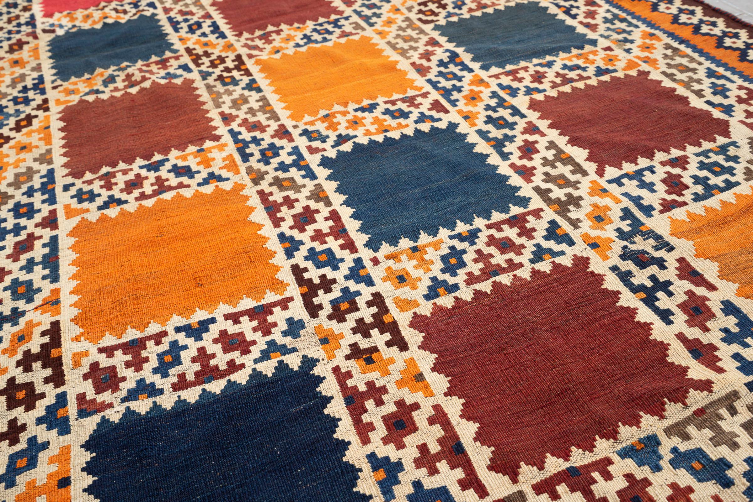 Antique Qashqai Fine Kheshti Persian Kilim Rug