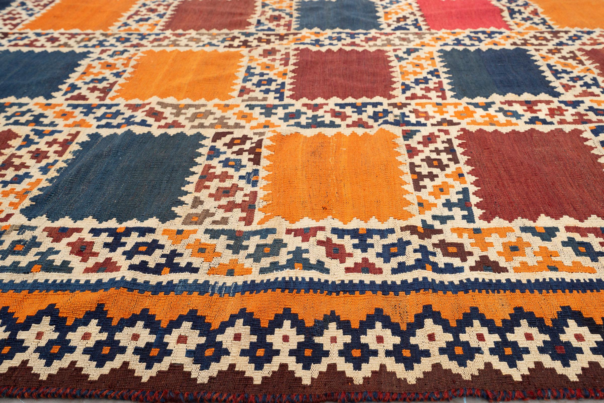Antique Qashqai Fine Kheshti Persian Kilim Rug