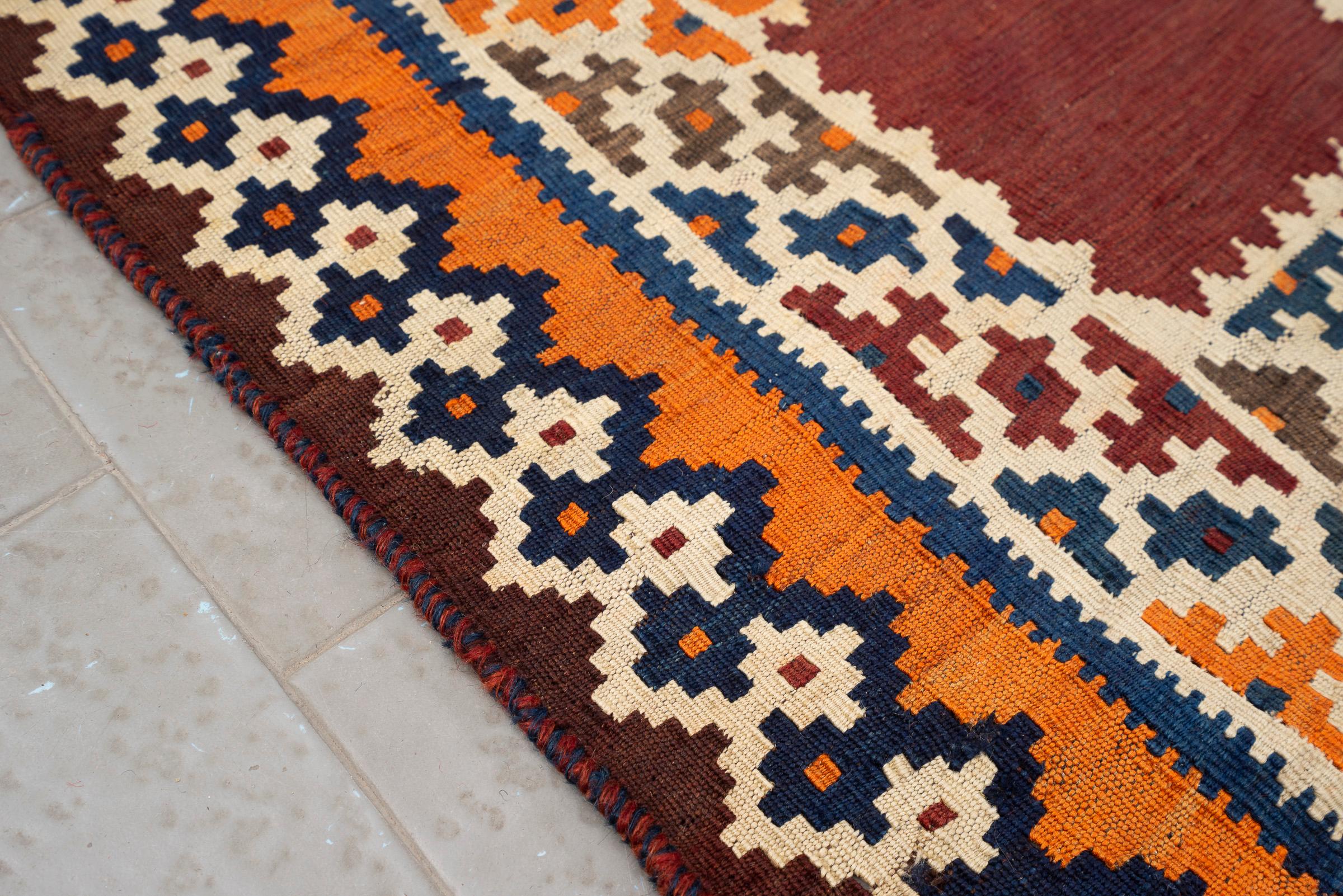 Antique Qashqai Fine Kheshti Persian Kilim Rug
