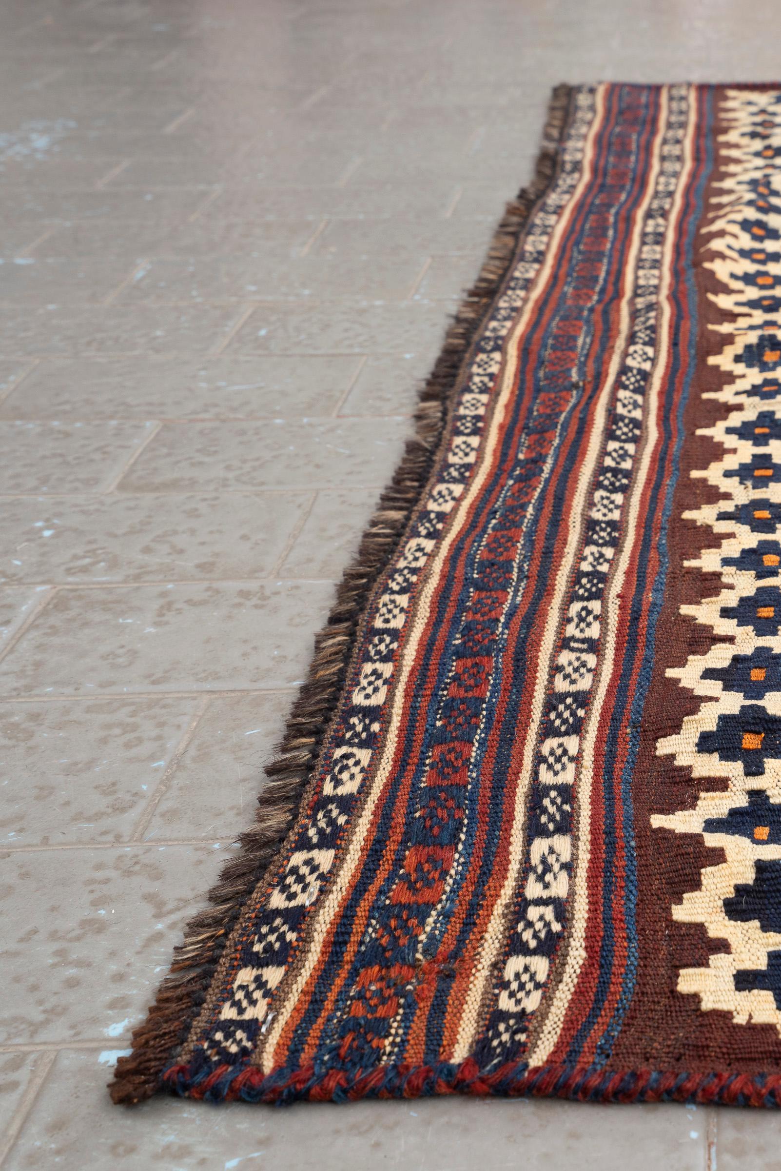 Antique Qashqai Fine Kheshti Persian Kilim Rug