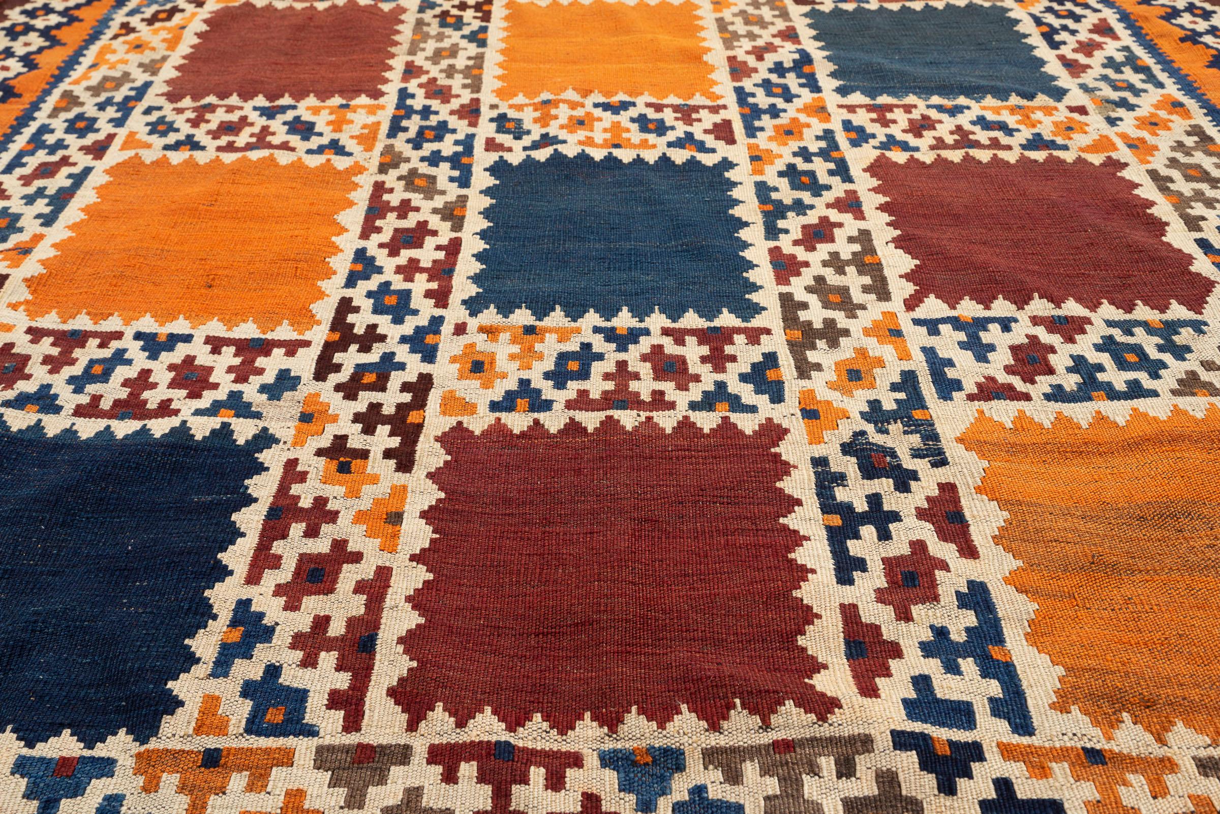 Antique Qashqai Fine Kheshti Persian Kilim Rug