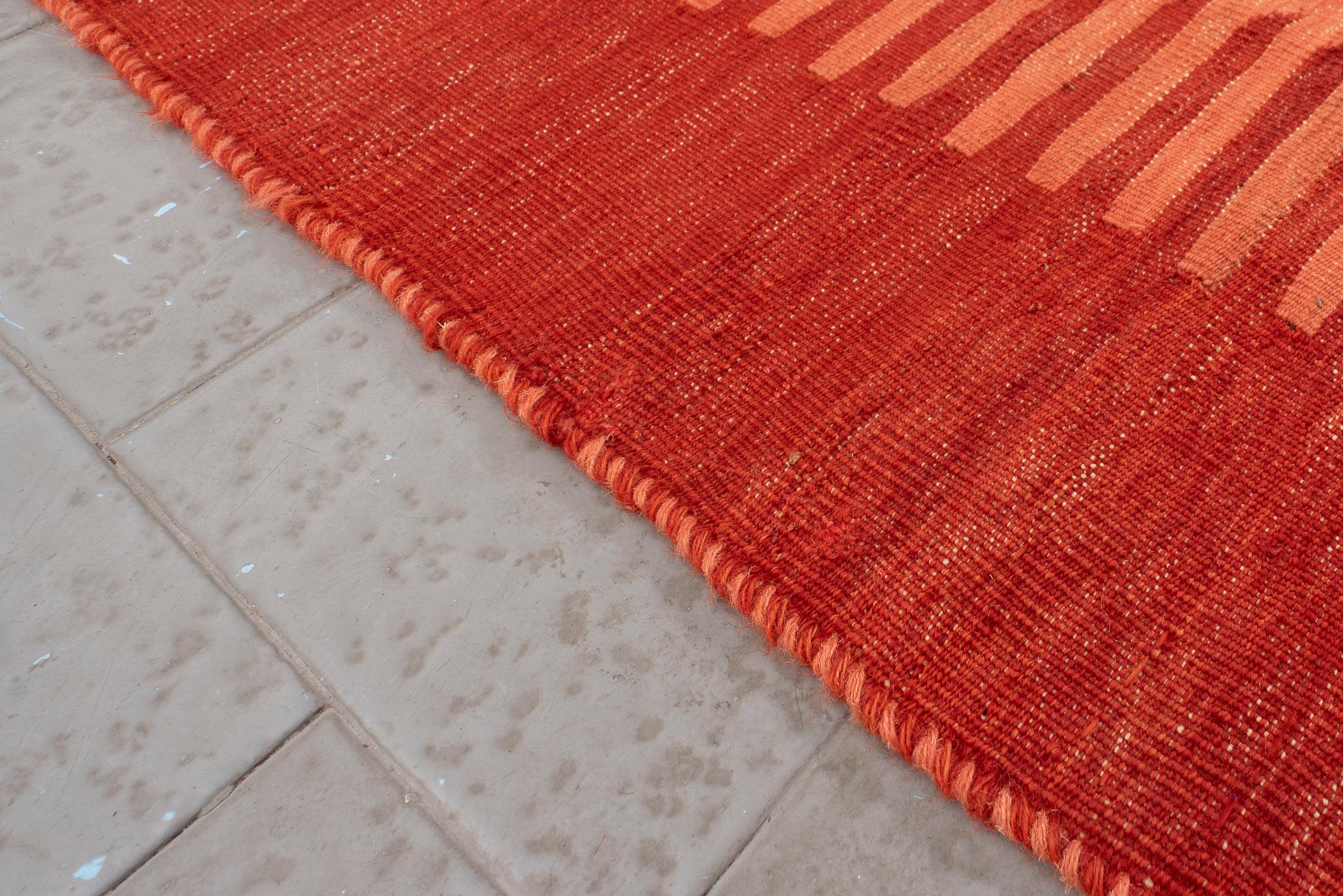 Vintage Qashqai Firuz Abad Minimal Pink and Red Persian Kilim Rug