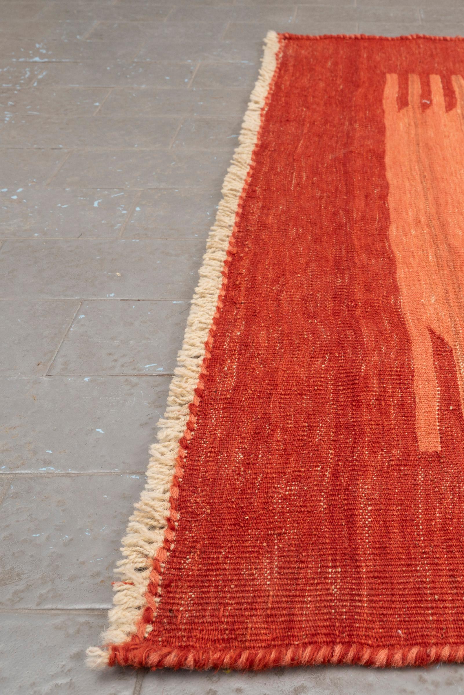 Vintage Qashqai Firuz Abad Minimal Pink and Red Persian Kilim Rug
