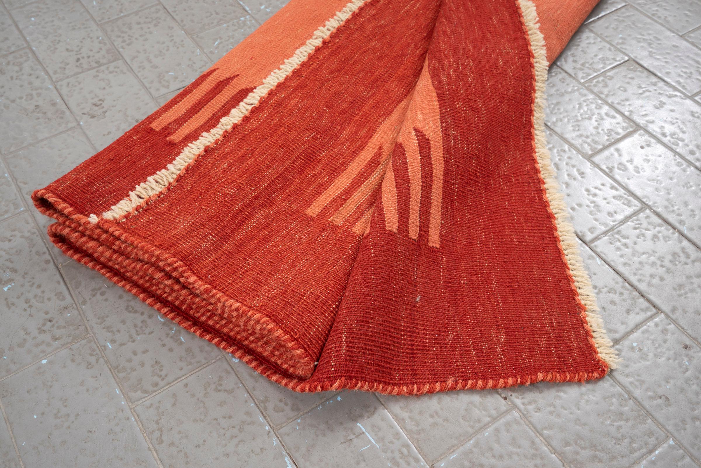 Vintage Qashqai Firuz Abad Minimal Pink and Red Persian Kilim Rug