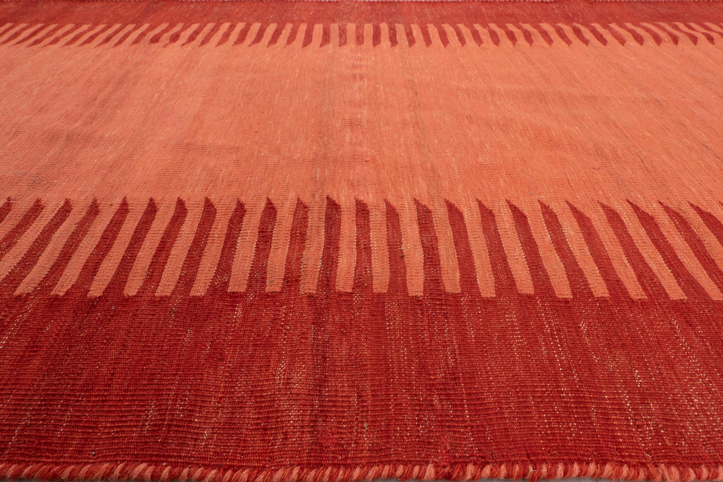 Vintage Qashqai Firuz Abad Minimal Pink and Red Persian Kilim Rug