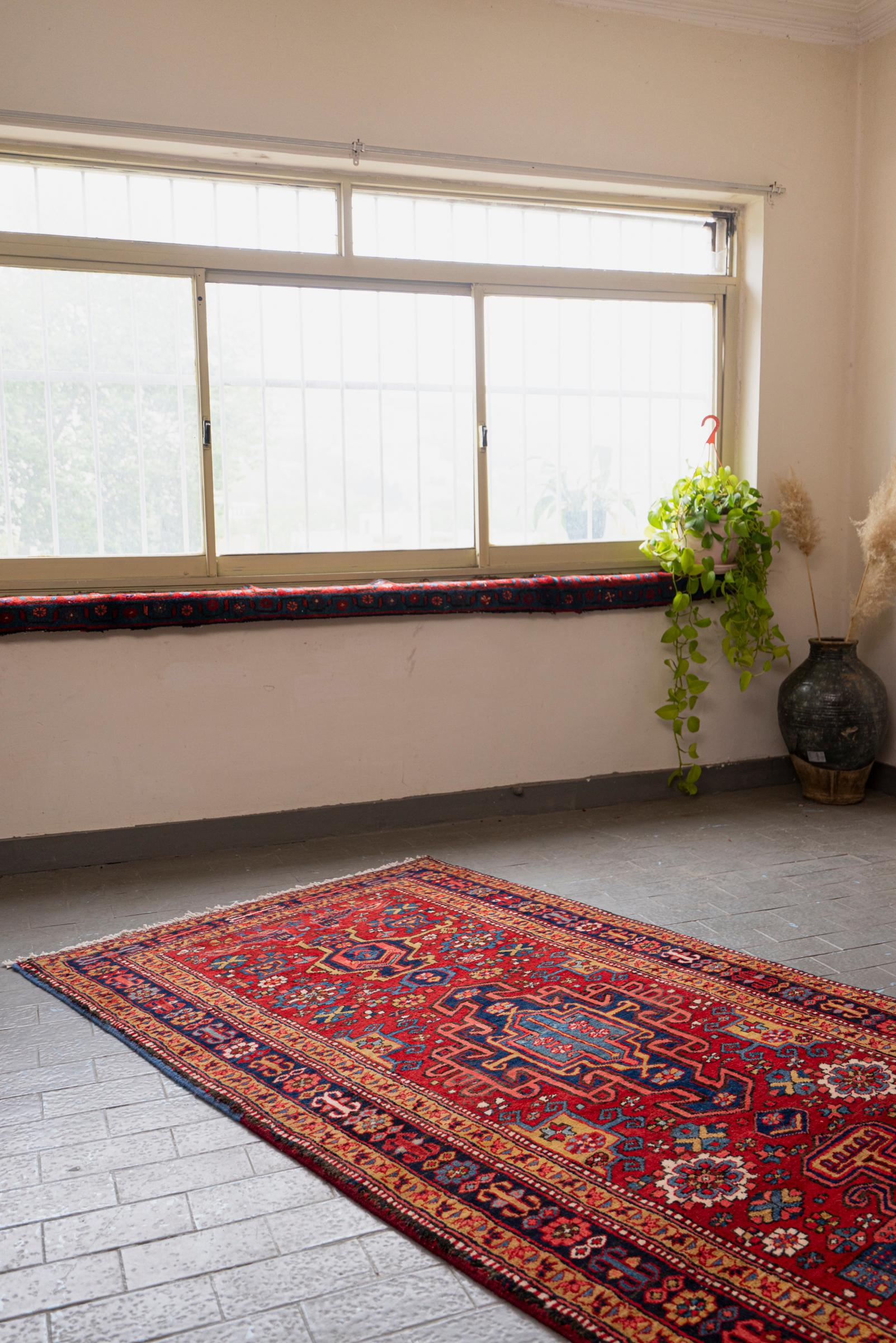 Antique Heriz Pictorial Persian Runner Rug