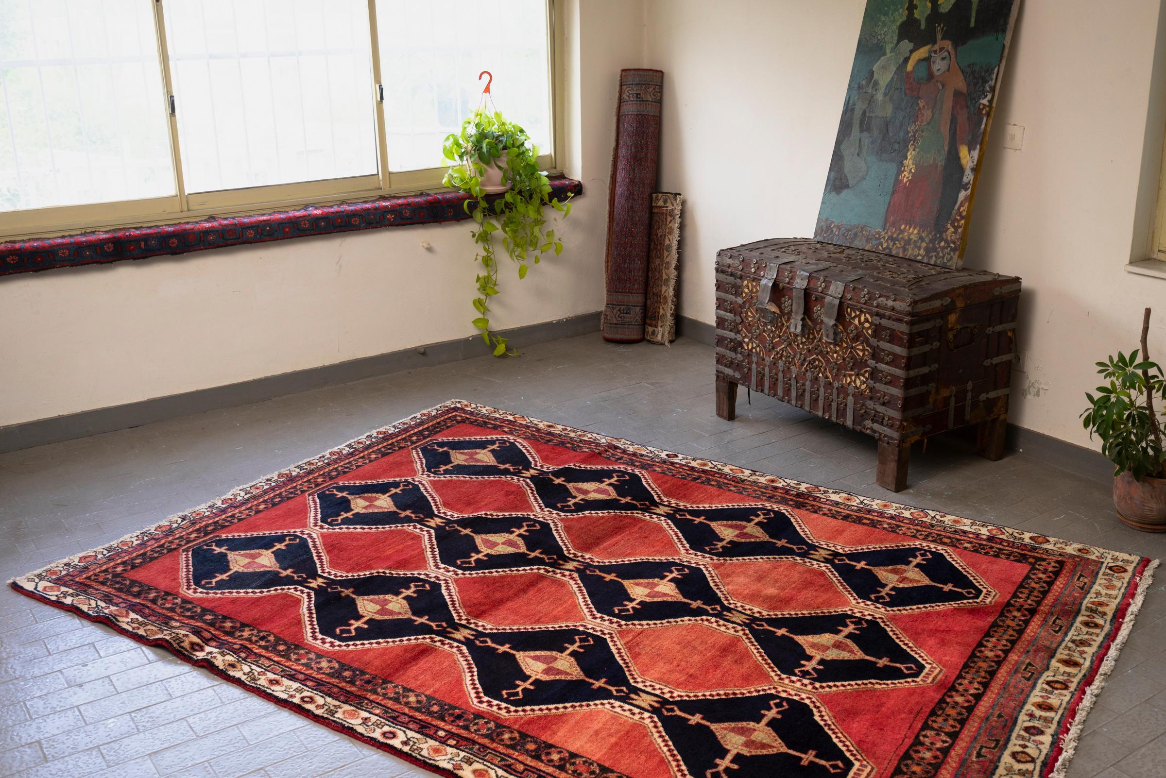 Vintage Dehaj Diamond Lattice Persian Rug, c. 1950s