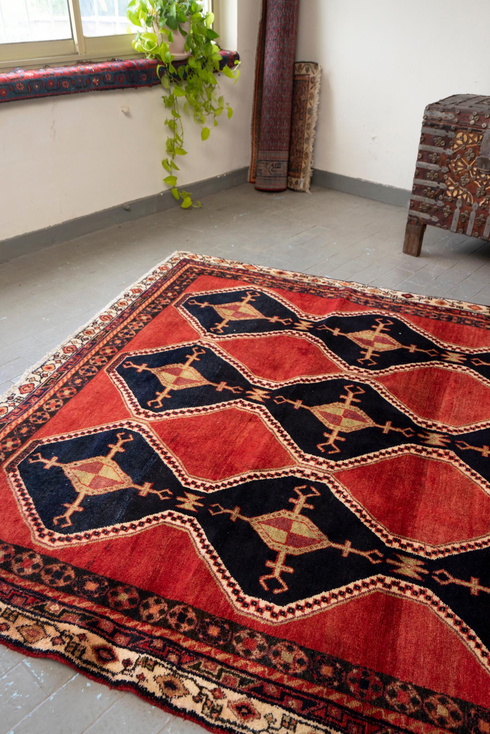 Vintage Dehaj Diamond Lattice Persian Rug, c. 1950s