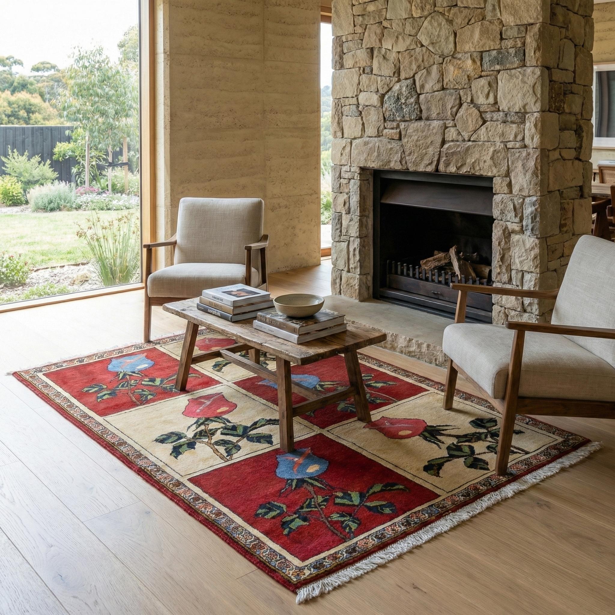 Fine Bakhtiari Poppy Frames Persian Rug