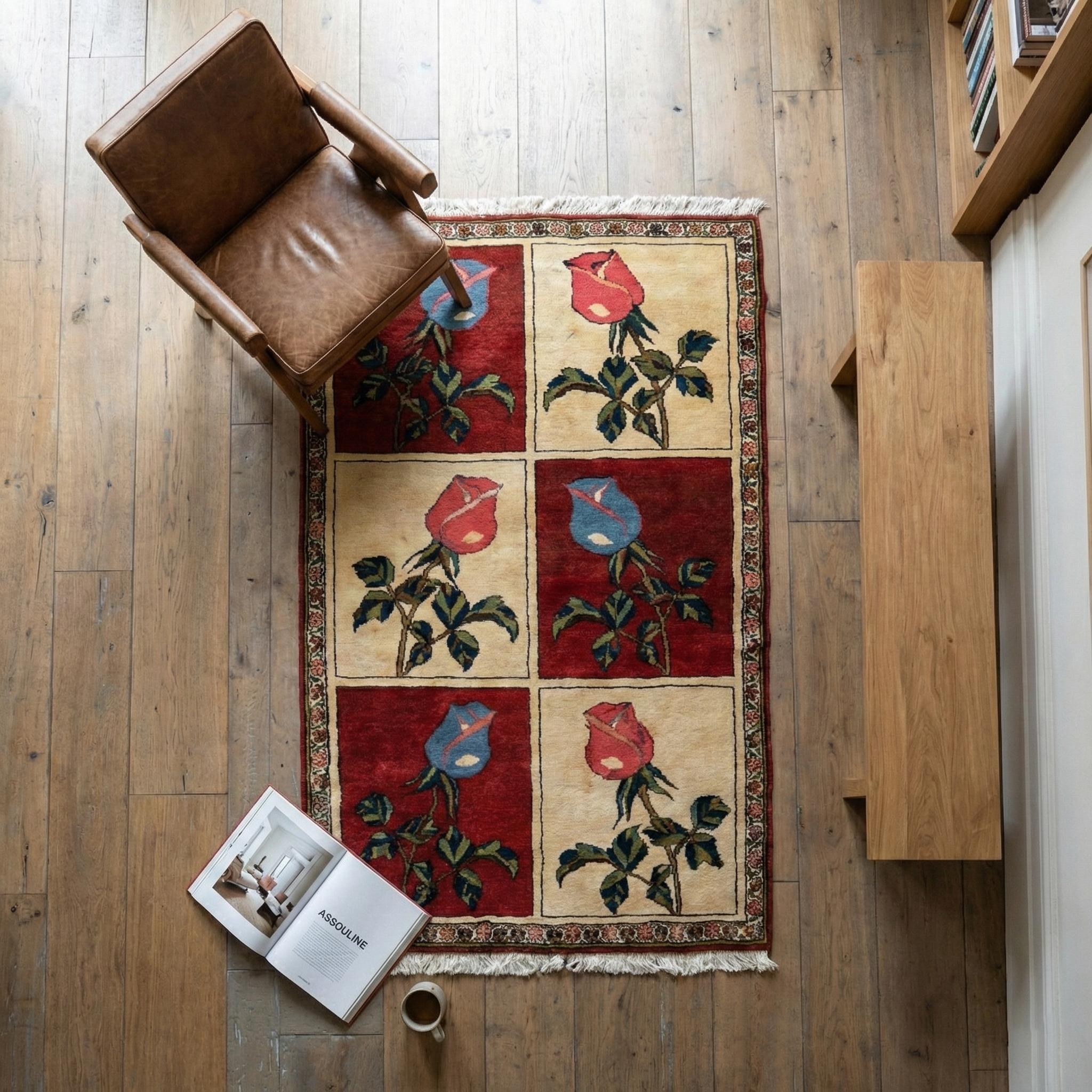 Fine Bakhtiari Poppy Frames Persian Rug