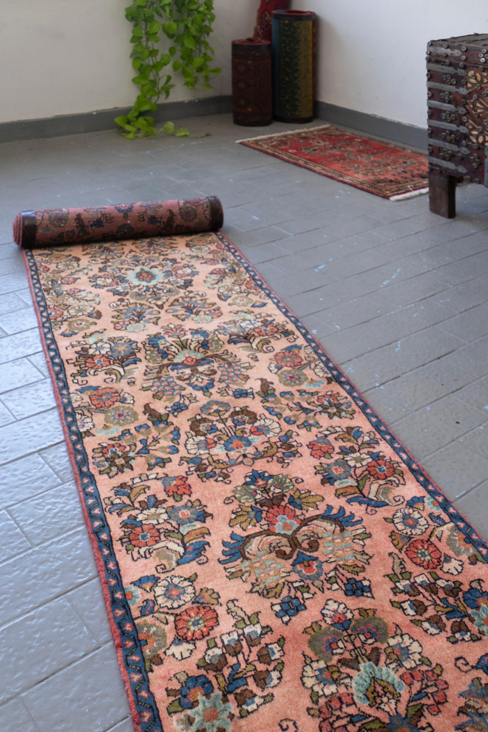Sarouk American Flower Sarouk Persian Runner Rug