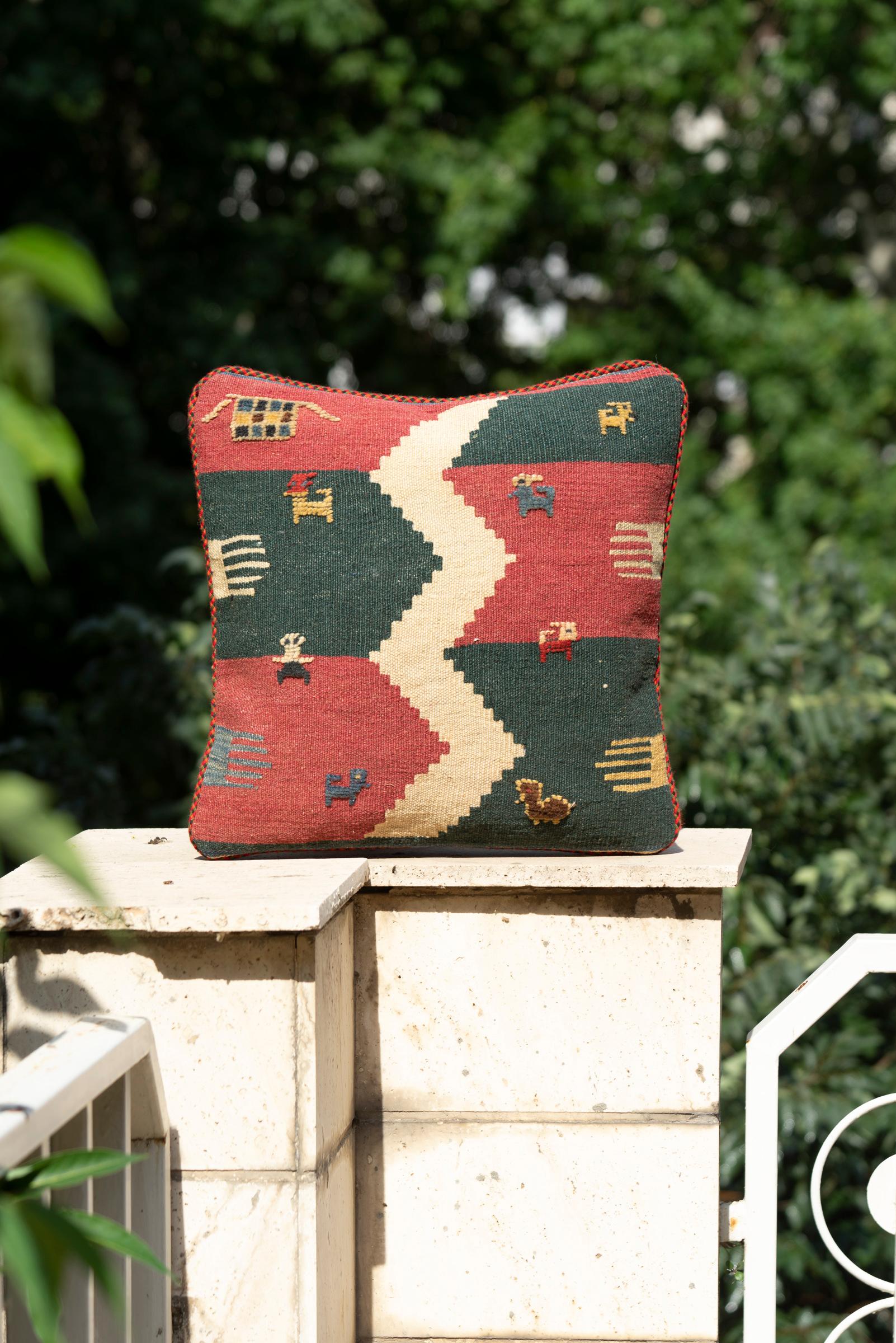 New Weave Qashqai Kilim and Gabbeh Cushion, 45x45cm - 3