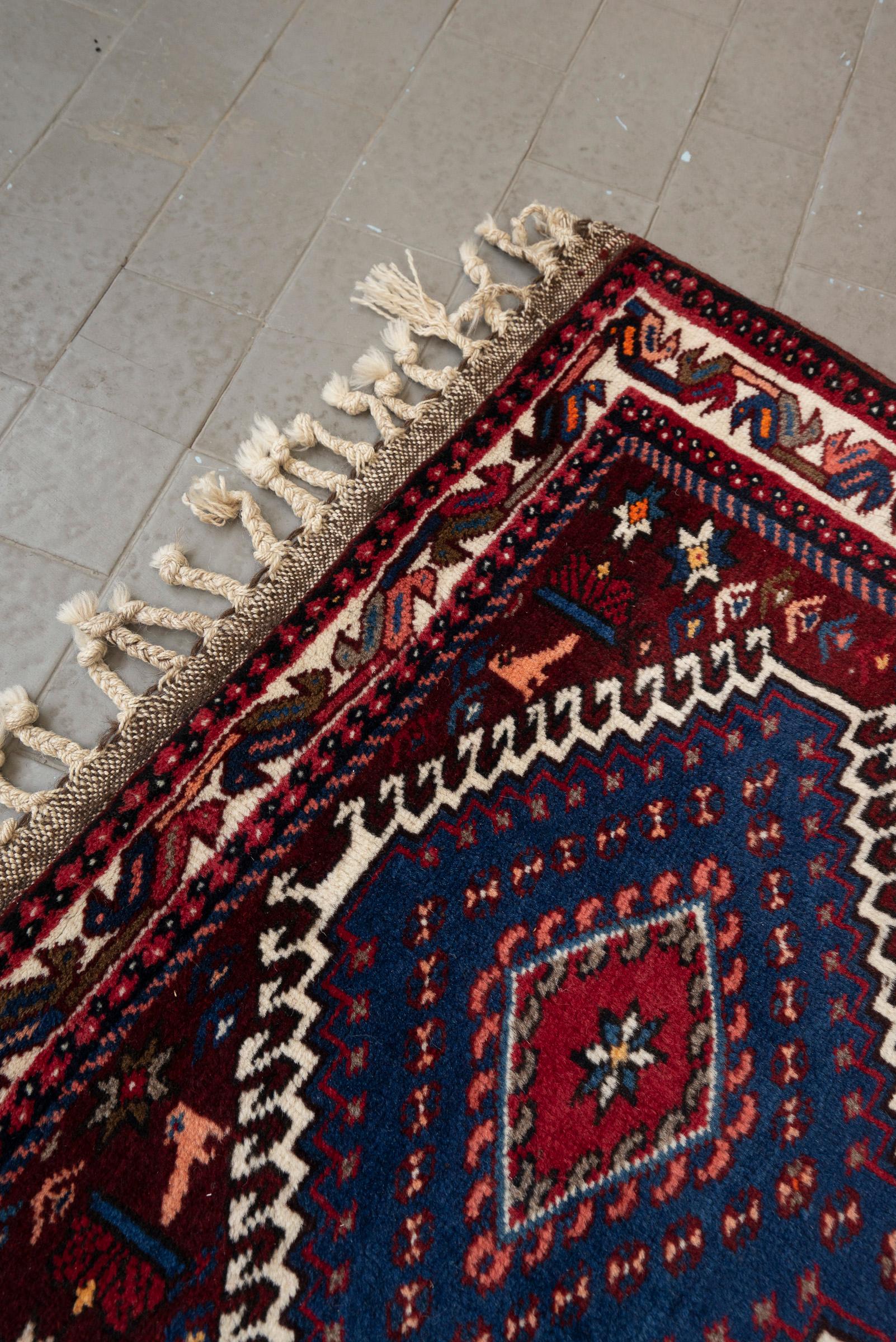 Yalameh Persian Runner rug, Nested Diamond Medallions, Circa 1980s