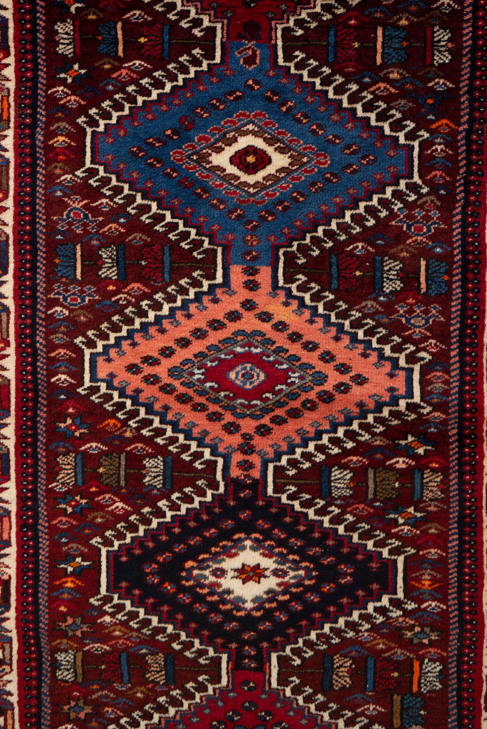 Yalameh Persian Runner rug, Nested Diamond Medallions, Circa 1980s