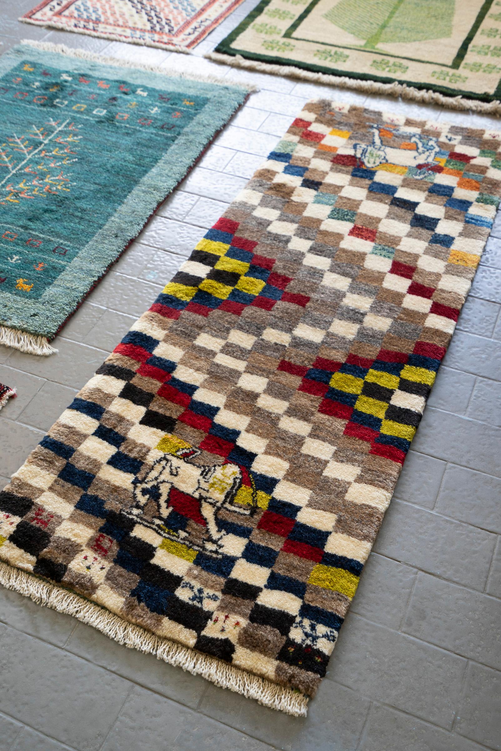 Checkered Qashqai Lion Persian Gabbeh Runner
