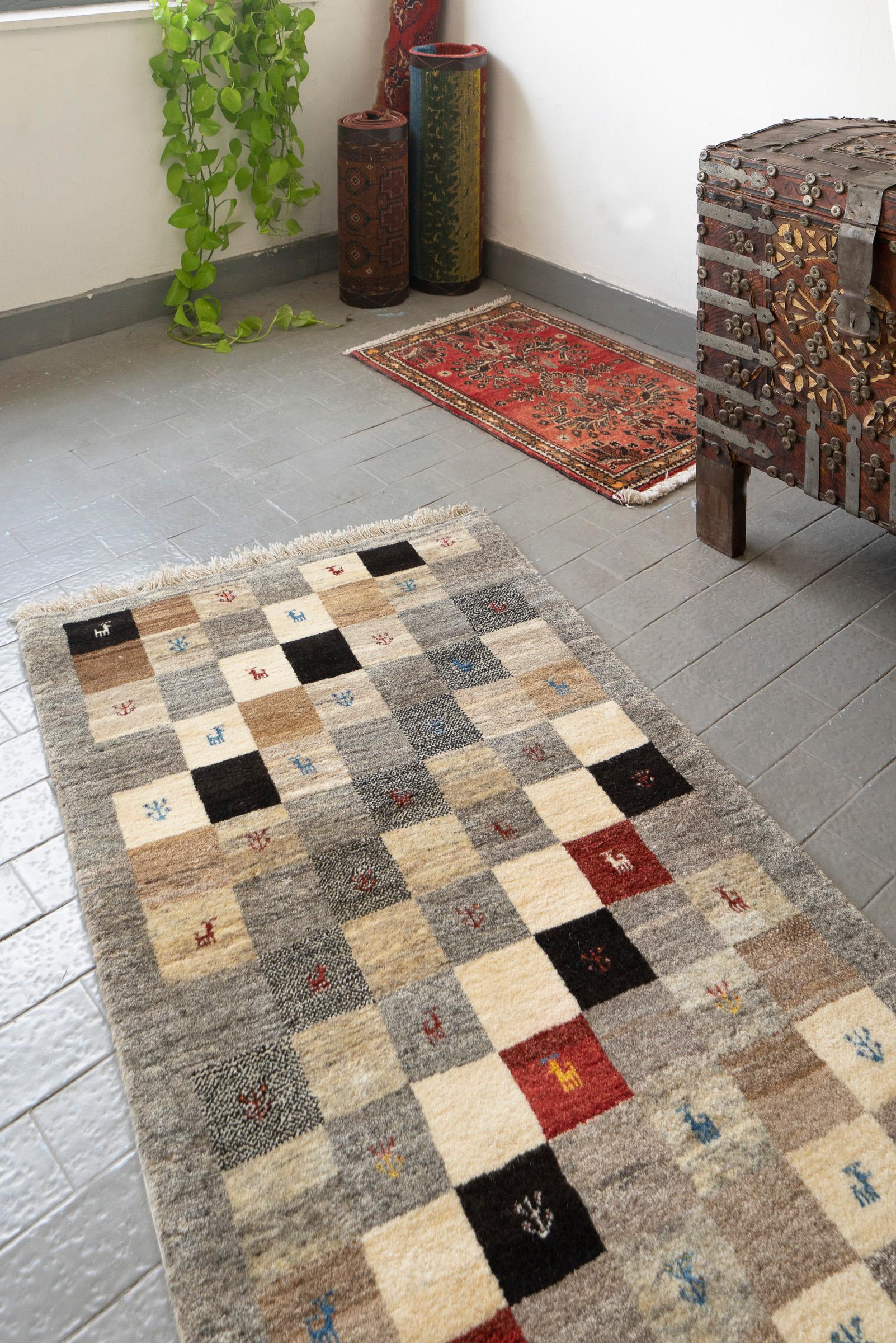 Contemporary Qashqai Checkered Persian Gabbeh Rug