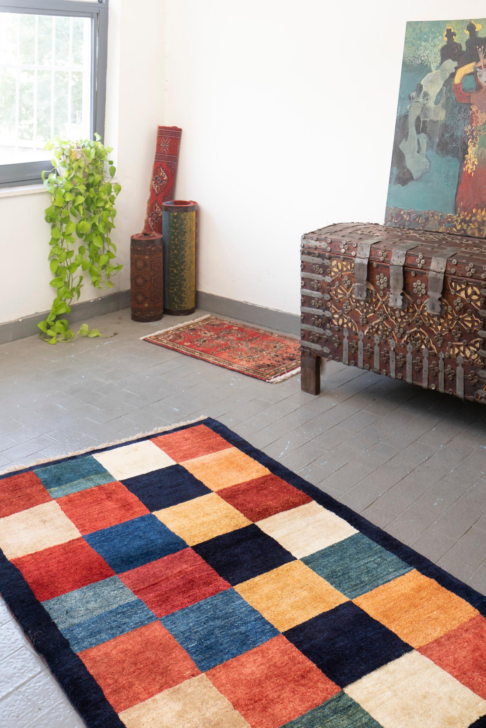 Super Fine Kashkouli Checkered Persian Gabbeh Rug