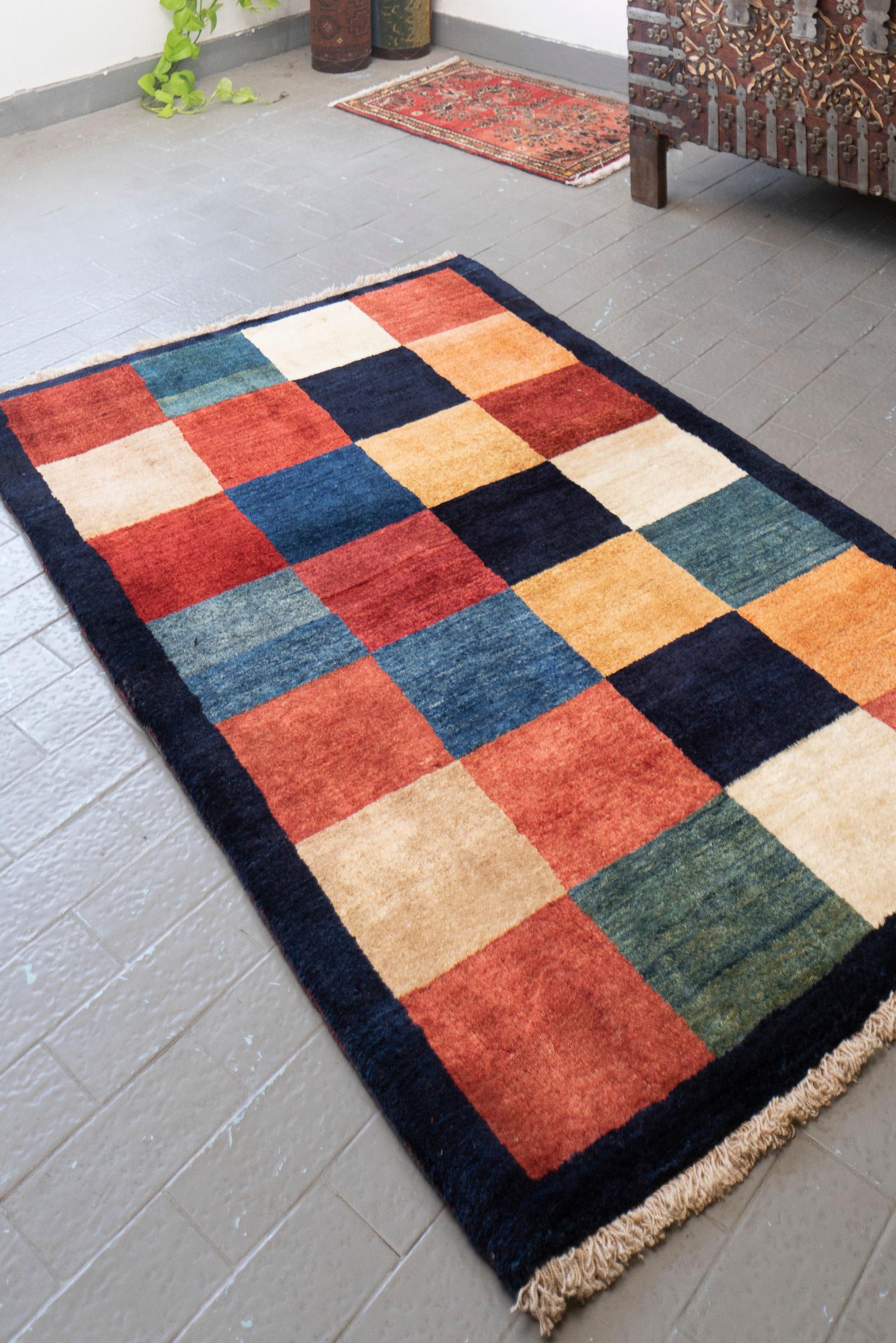 Super Fine Kashkouli Checkered Persian Gabbeh Rug