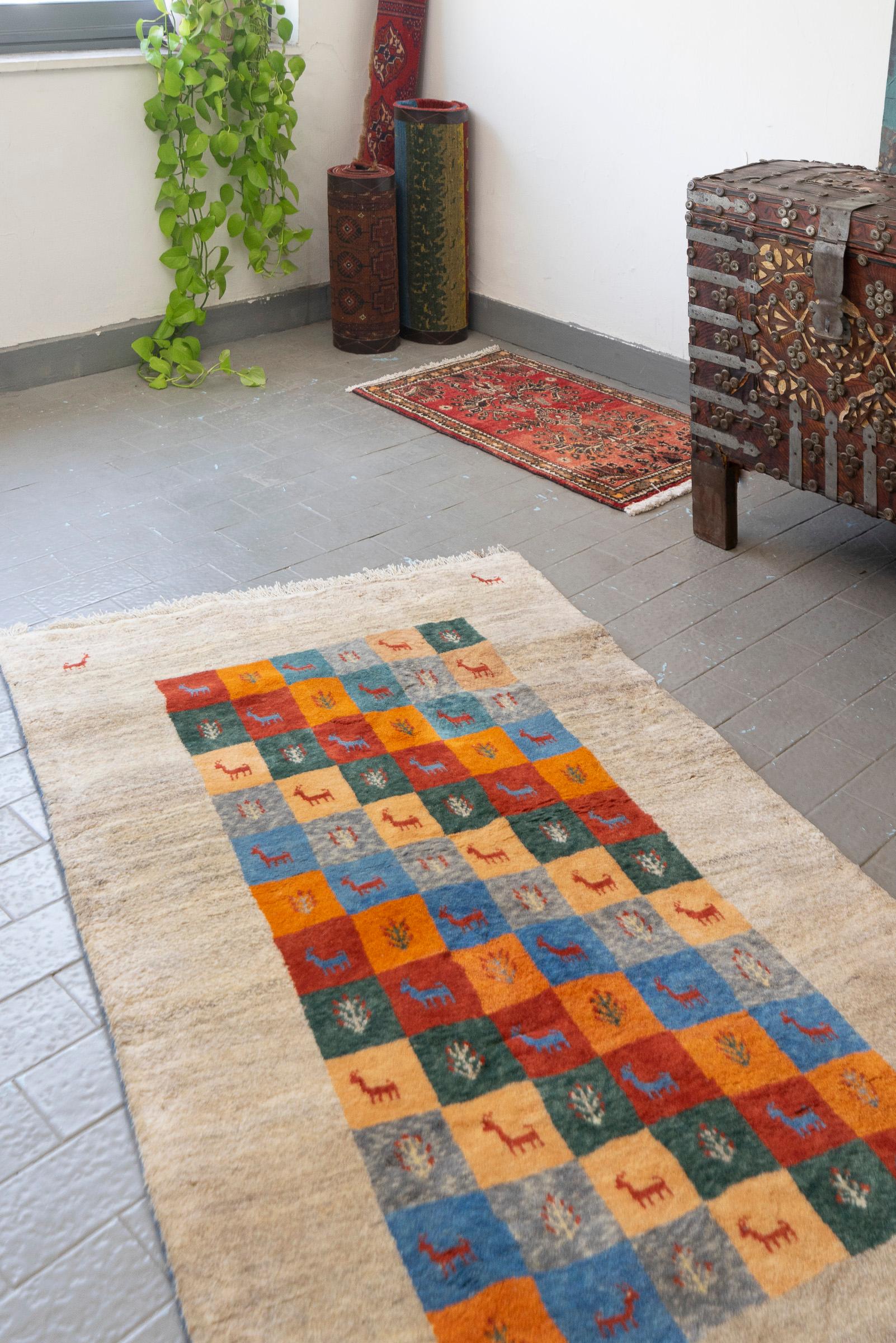 New Weave Qashqai Checkered Flora and Fauna Persian Gabbeh