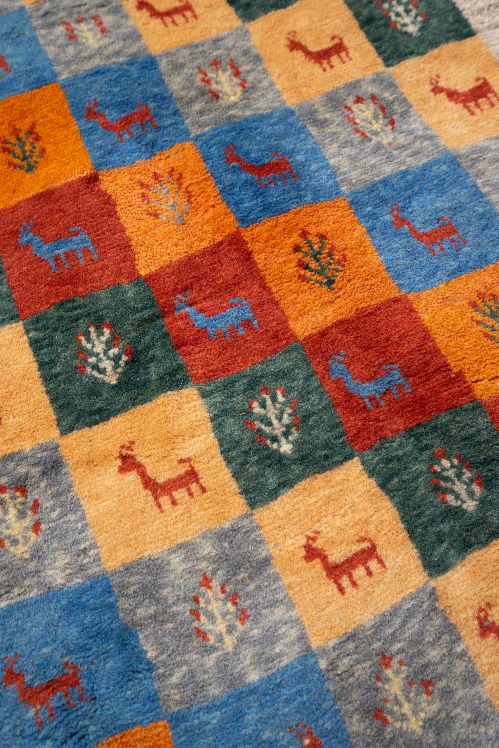 New Weave Qashqai Checkered Flora and Fauna Persian Gabbeh