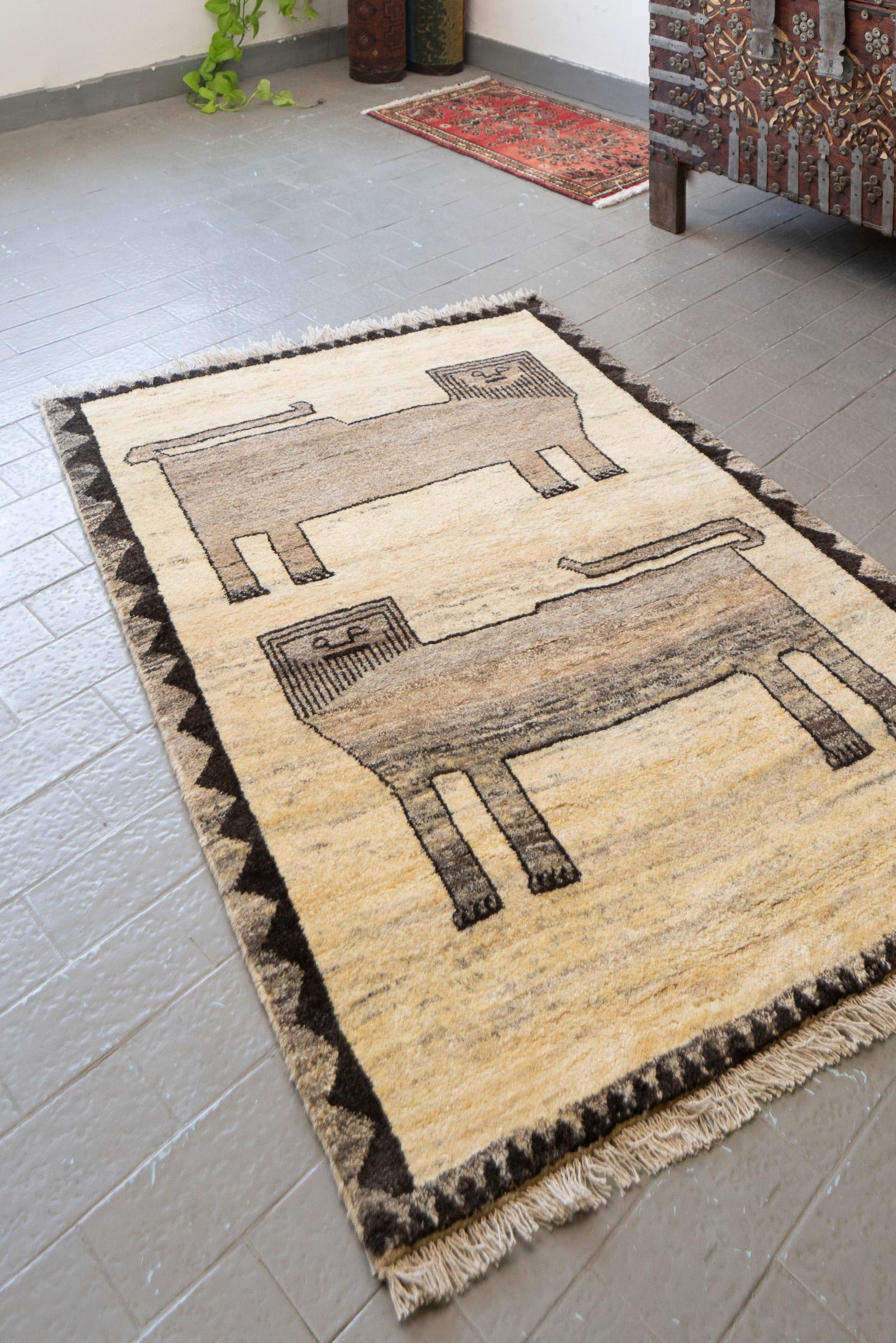 Contemporary Qashqai Lion Persian Gabbeh