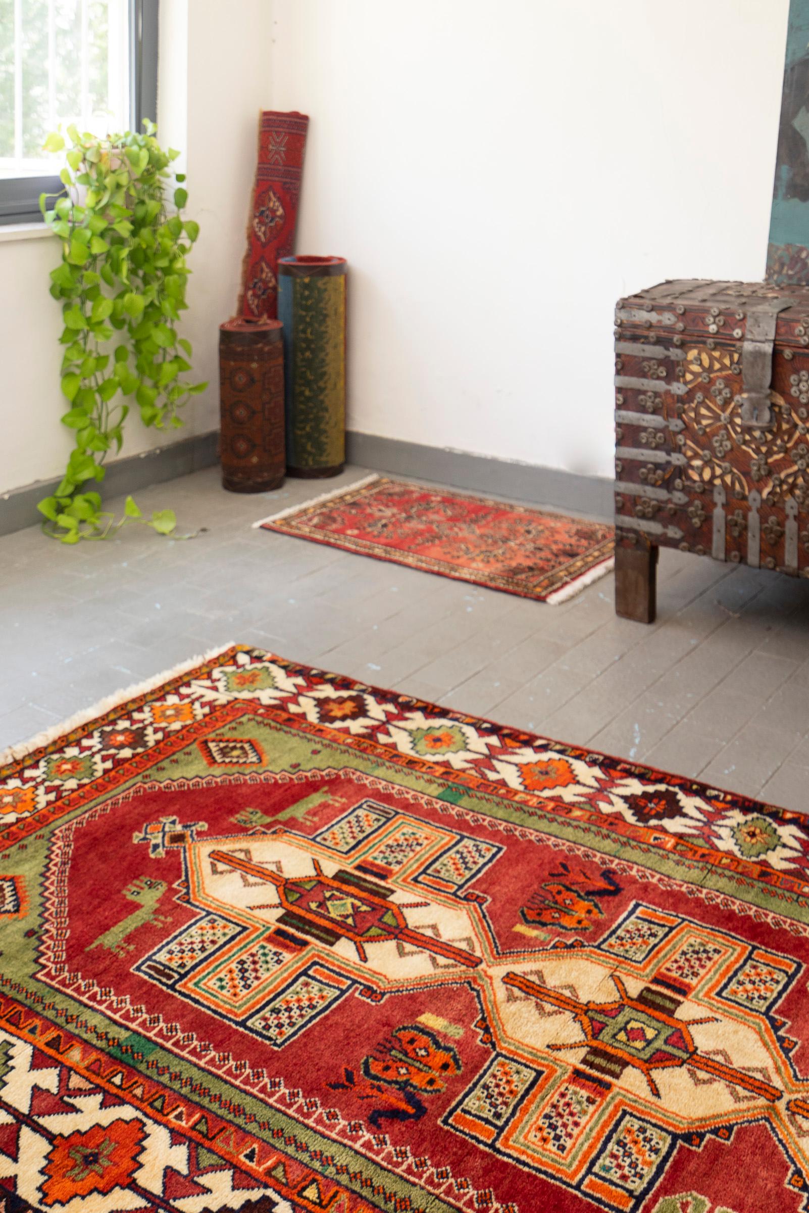 Qashqai DoghozLoo Green 3 Toranj Persian Gabbeh Rug