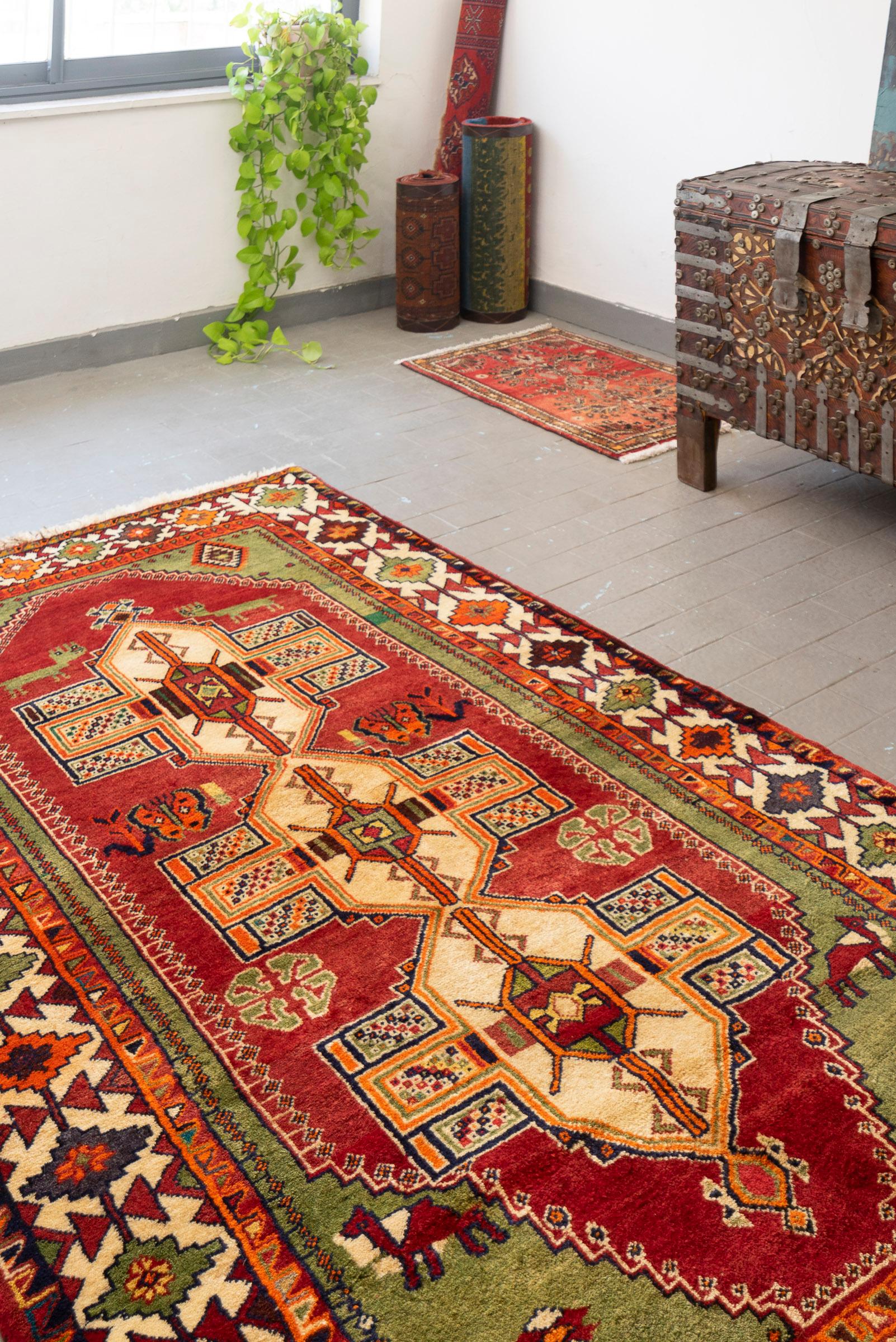 Qashqai DoghozLoo Green 3 Toranj Persian Gabbeh Rug