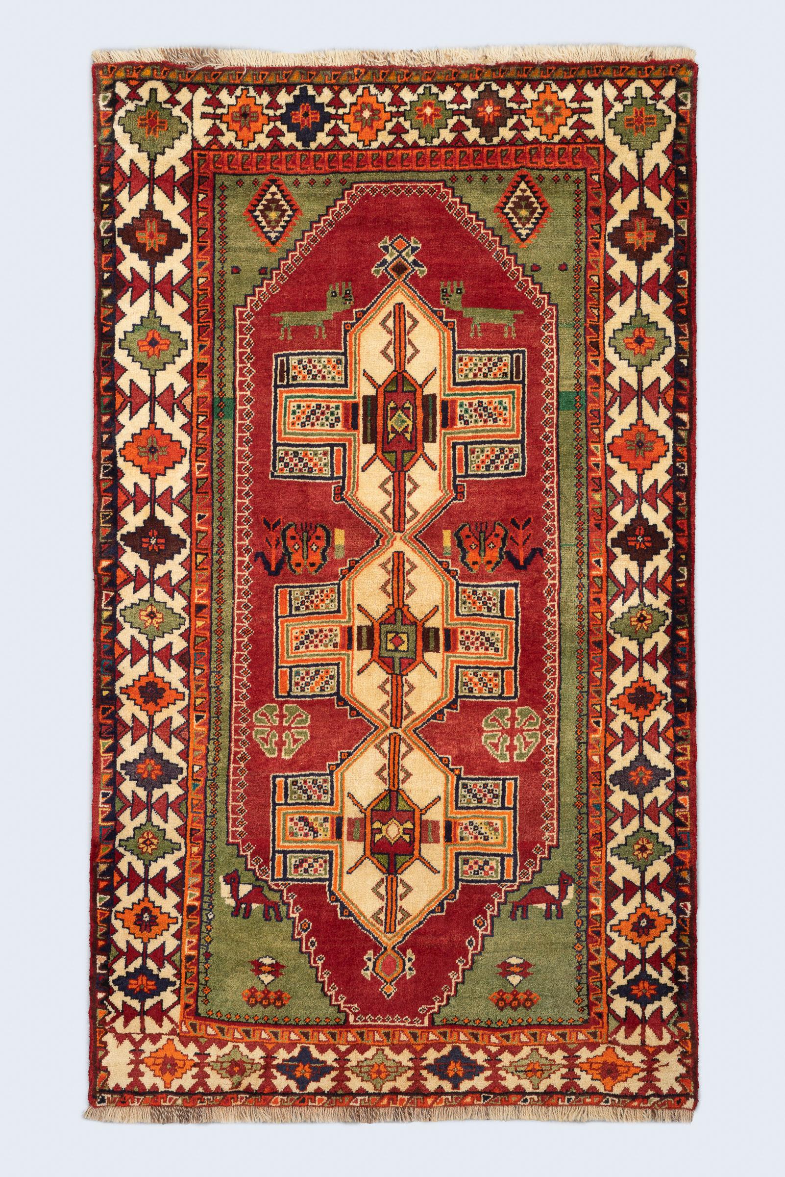 Qashqai DoghozLoo Green 3 Toranj Persian Gabbeh Rug