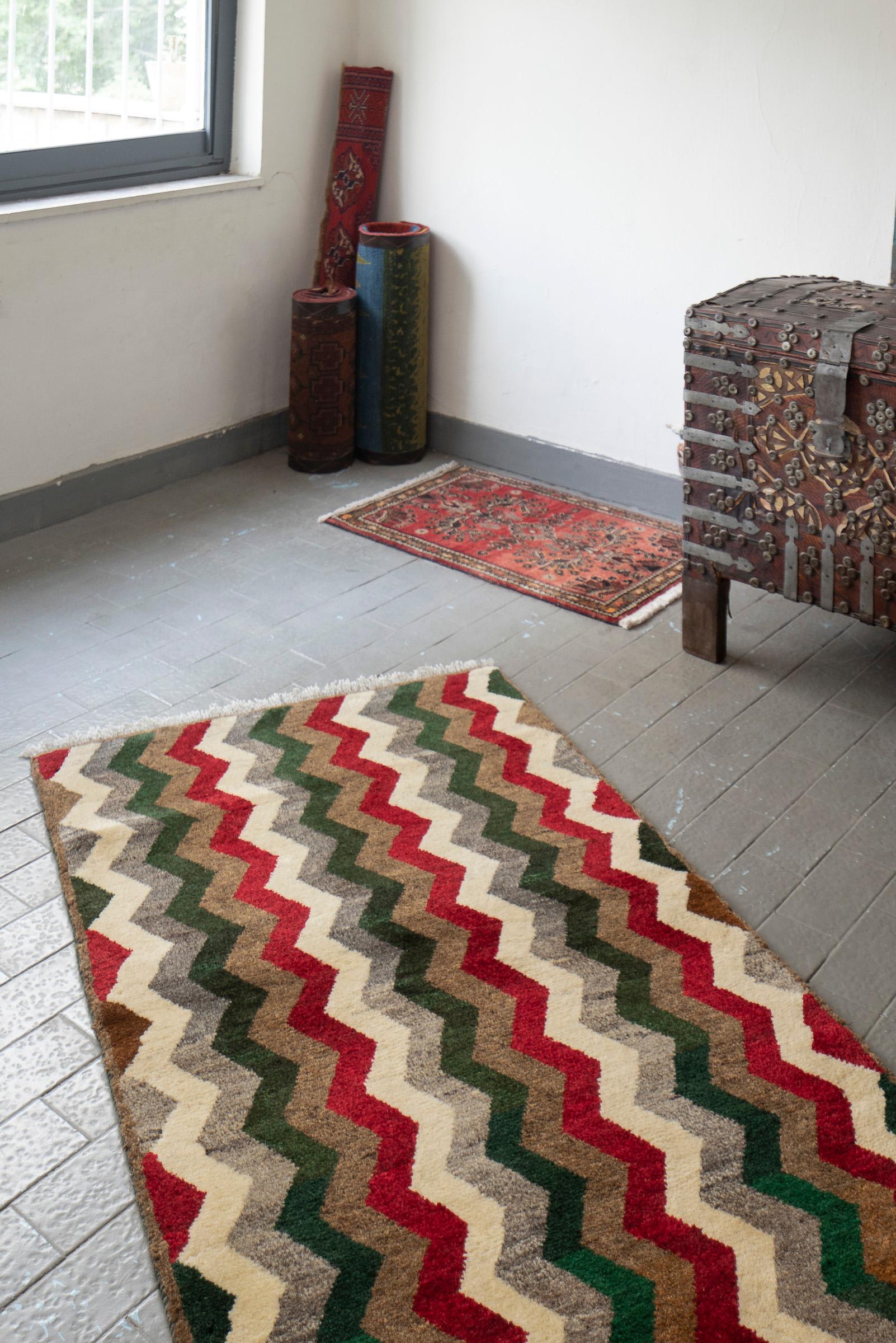 Contemporary Qashqai Wave Persian Gabbeh Rug